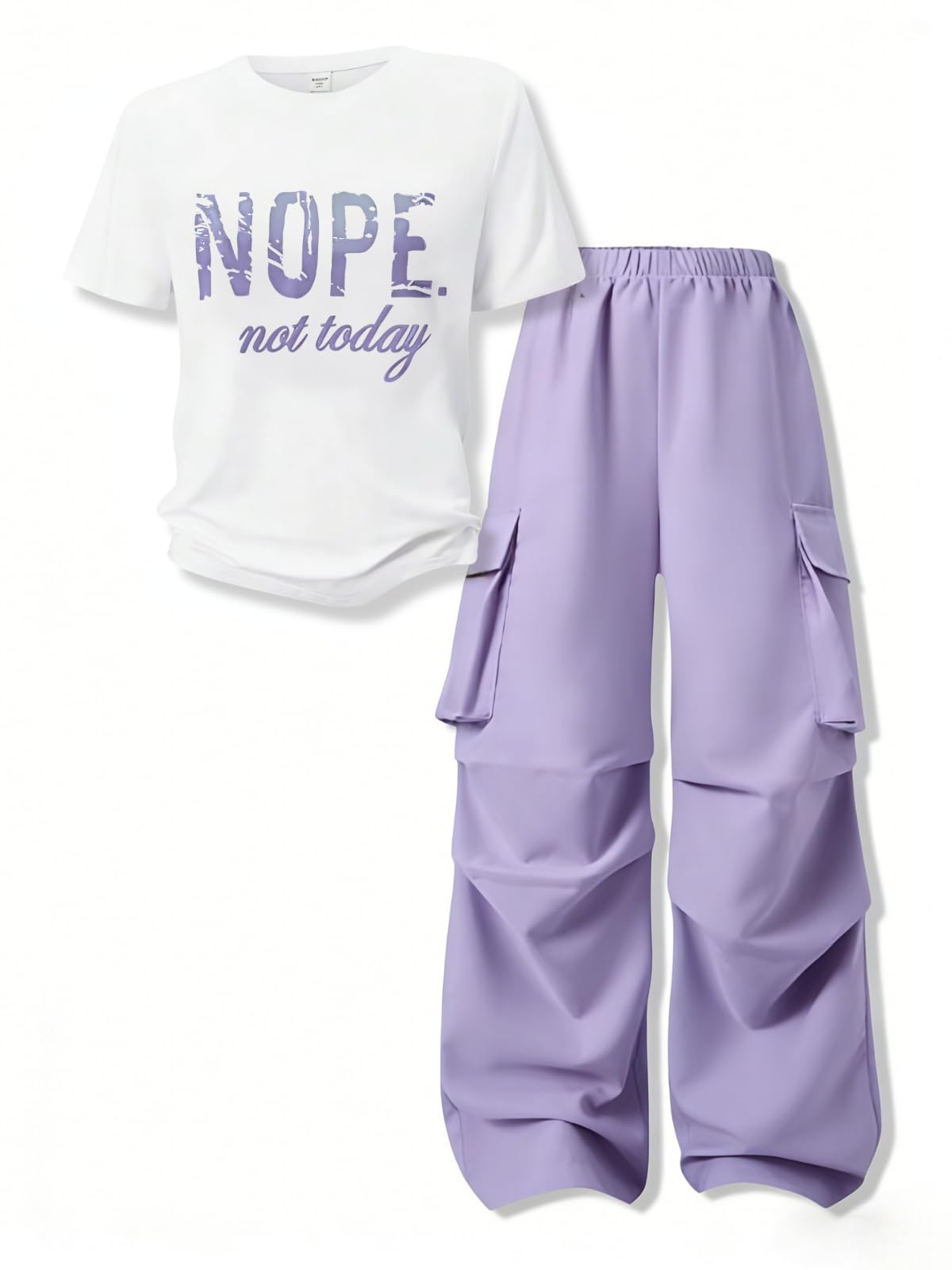 Girls Clothes Little Girl Outfits Letter Print Short Sleeve Tops & Cargo Pants 2PCS Girls Clothing 7-16 Years