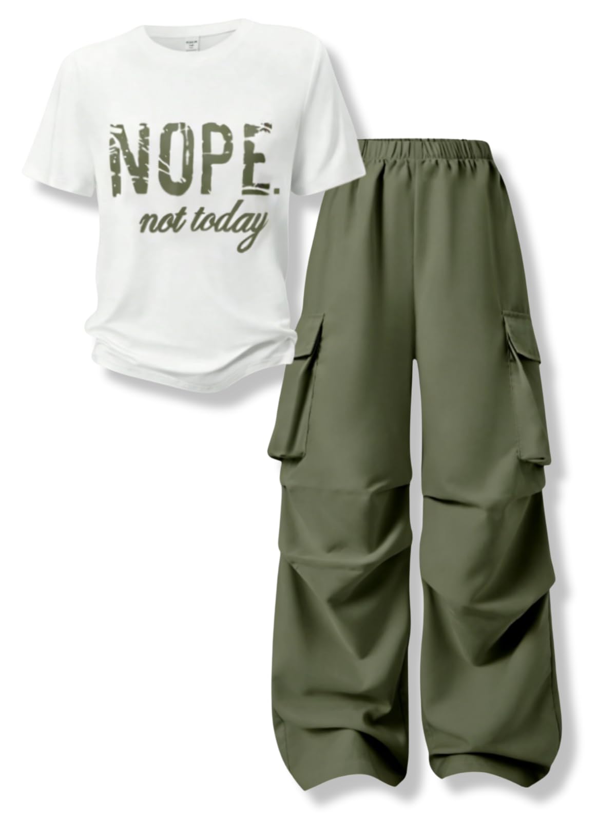 Girls Clothes Little Girl Outfits Letter Print Short Sleeve Tops & Cargo Pants 2PCS Girls Clothing 7-16 Years