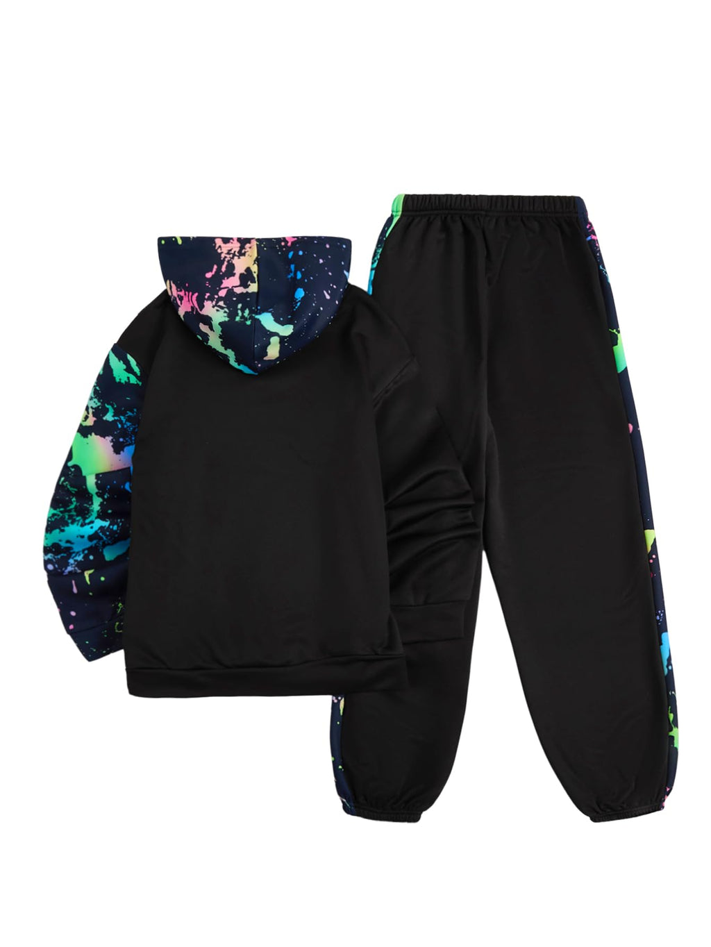 WDIRARA Boy's 2 Piece Outfits Colorful Graphic Print Long Sleeve Hoodie and Sweatpants Set Tracksuit