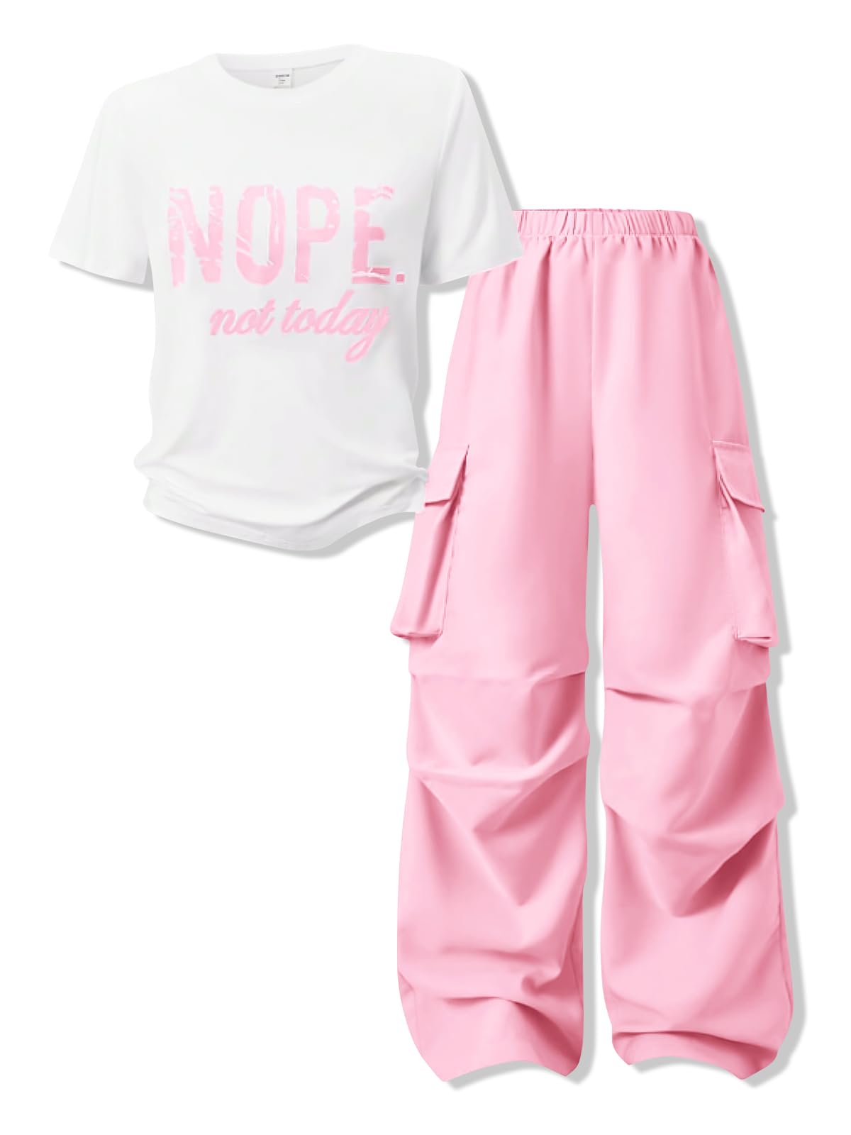 Girls Clothes Little Girl Outfits Letter Print Short Sleeve Tops & Cargo Pants 2PCS Girls Clothing 7-16 Years