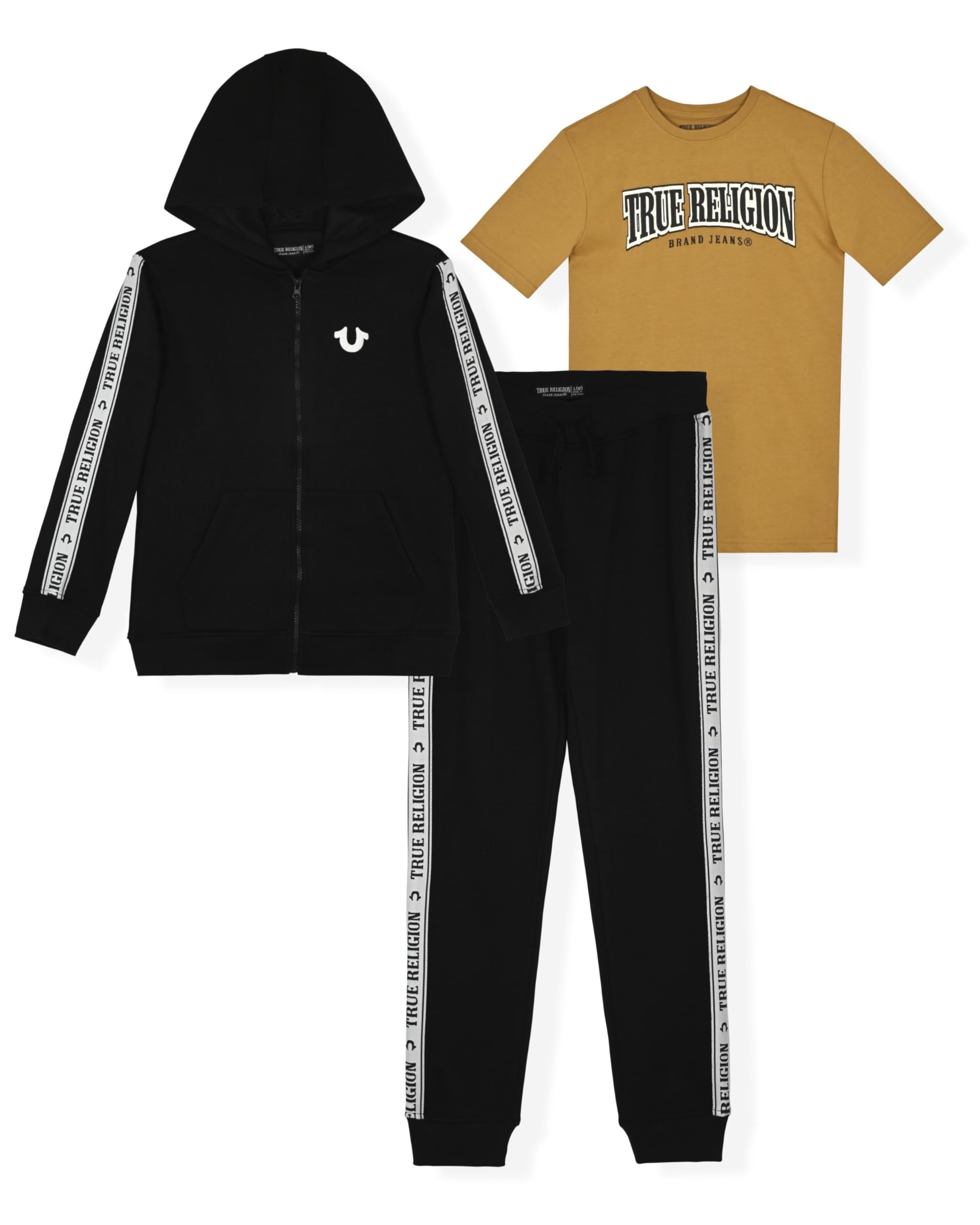 True Religion Boys 3 Piece Fleece Jogger Sets – Complete Hoodie, Tee & Sweatpants Outfit for Everyday Style