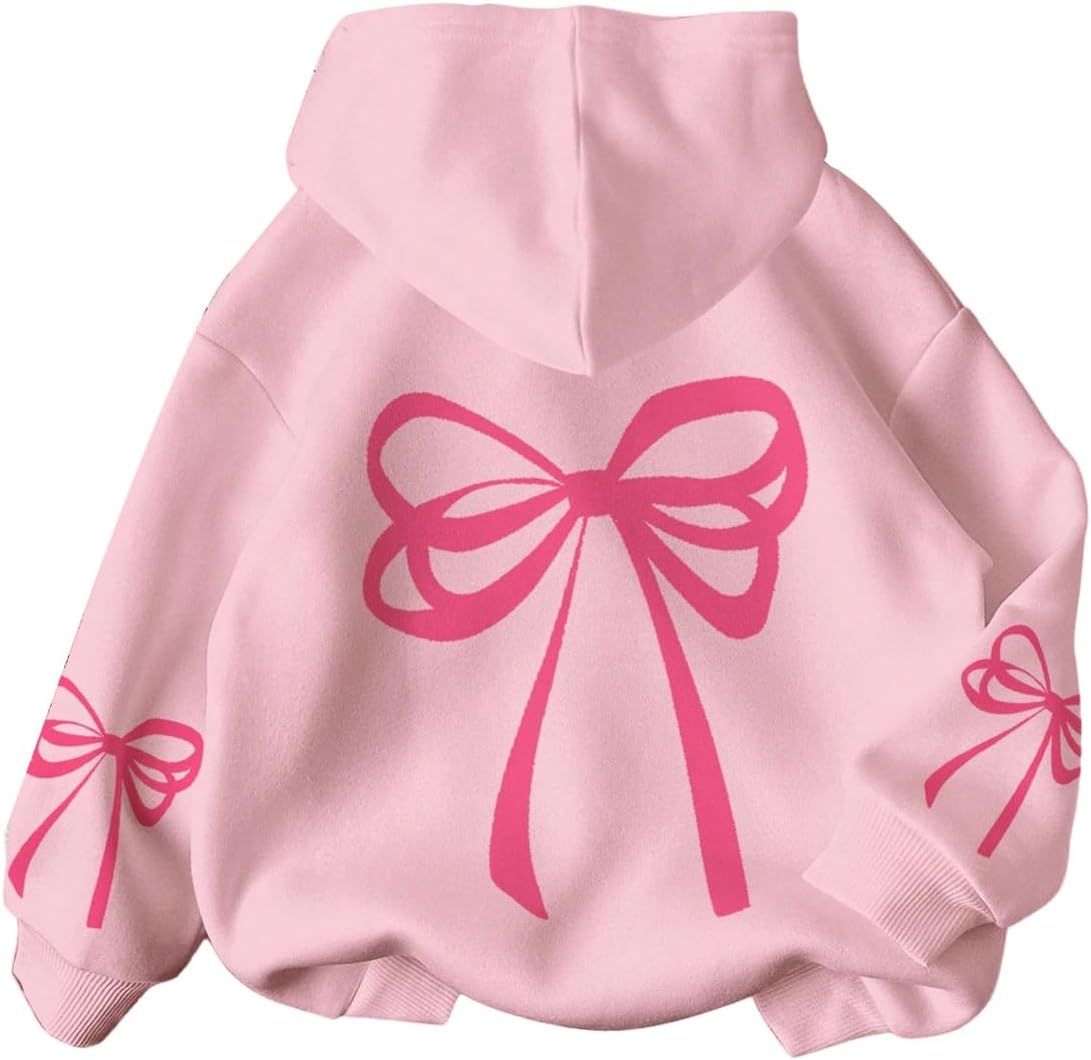 WDIRARA Girl's Cherry Graphic Hoodie Long Sleeve Hooded Sweatshirt Cute Pullovers Tops