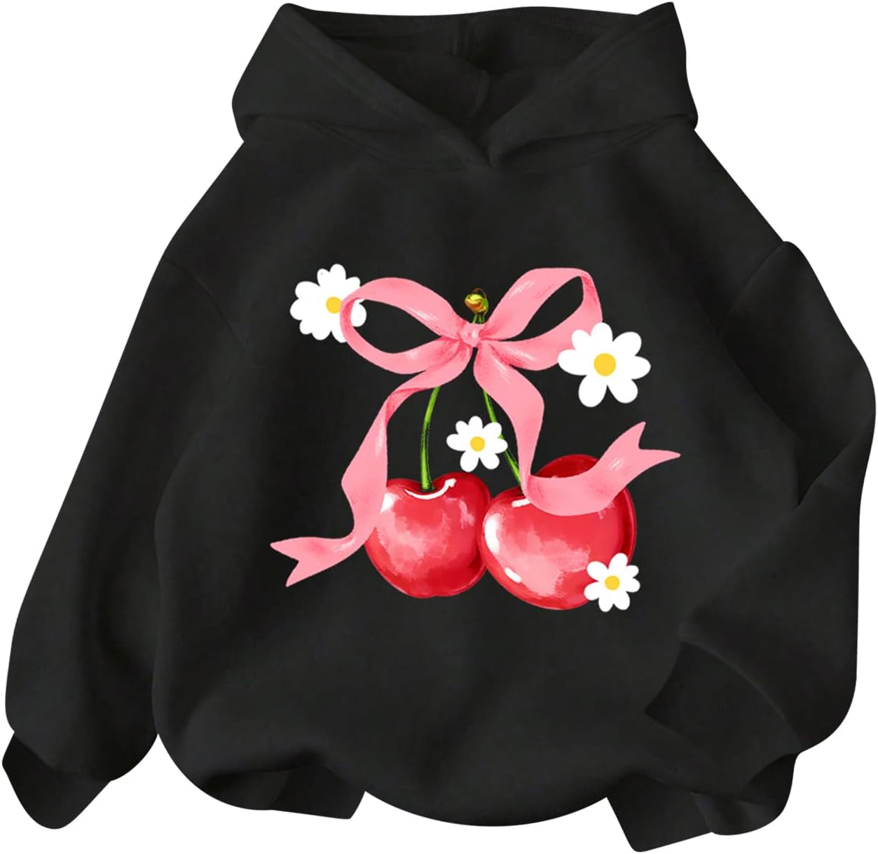 WDIRARA Girl's Cherry Graphic Hoodie Long Sleeve Hooded Sweatshirt Cute Pullovers Tops