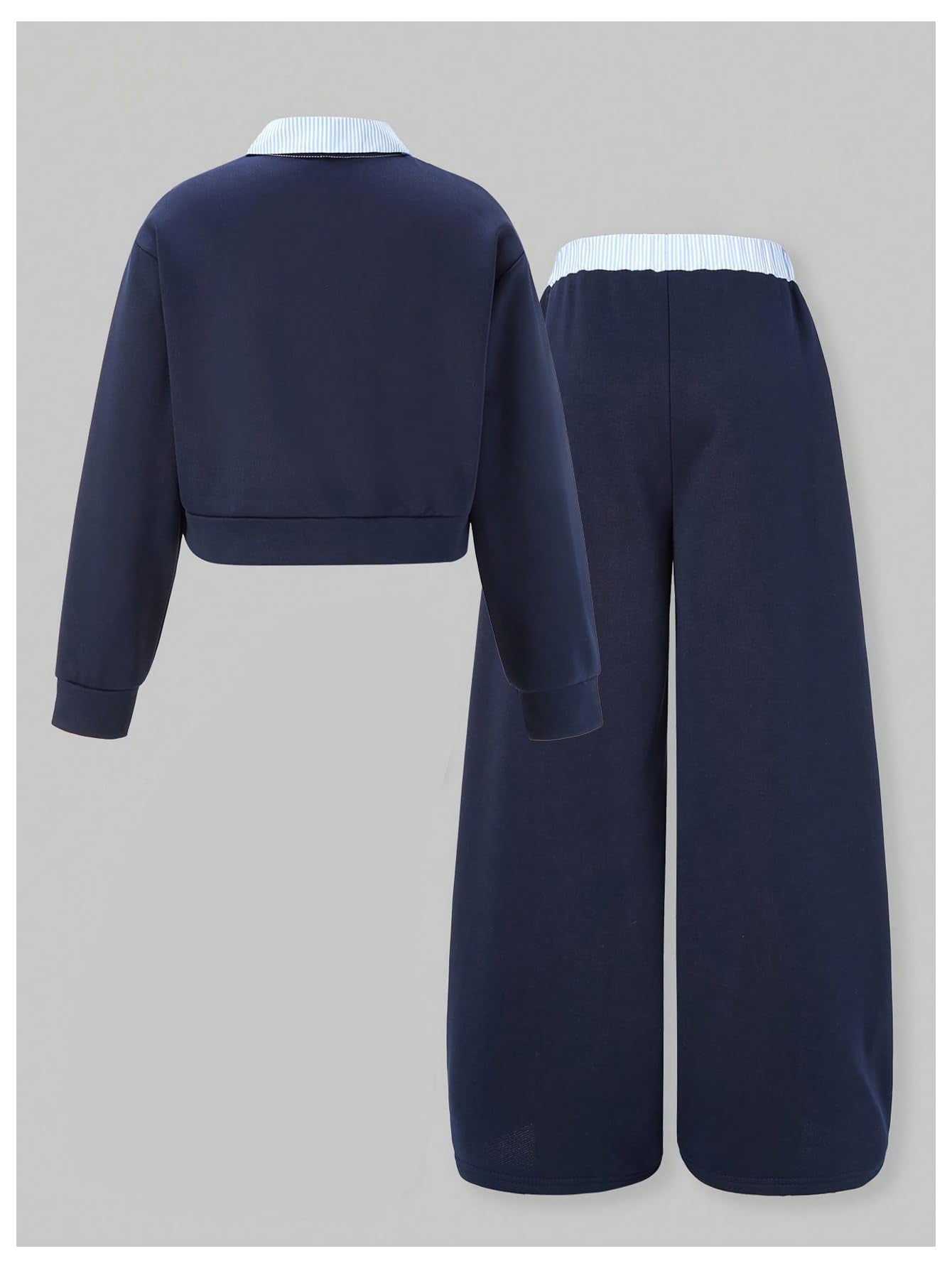 SOLY HUX Girl's Sweatsuits 2 Piece Outfits Letter Striped 2 in 1 Collared Sweatshirt and Sweatpants Preppy Clothing Sets