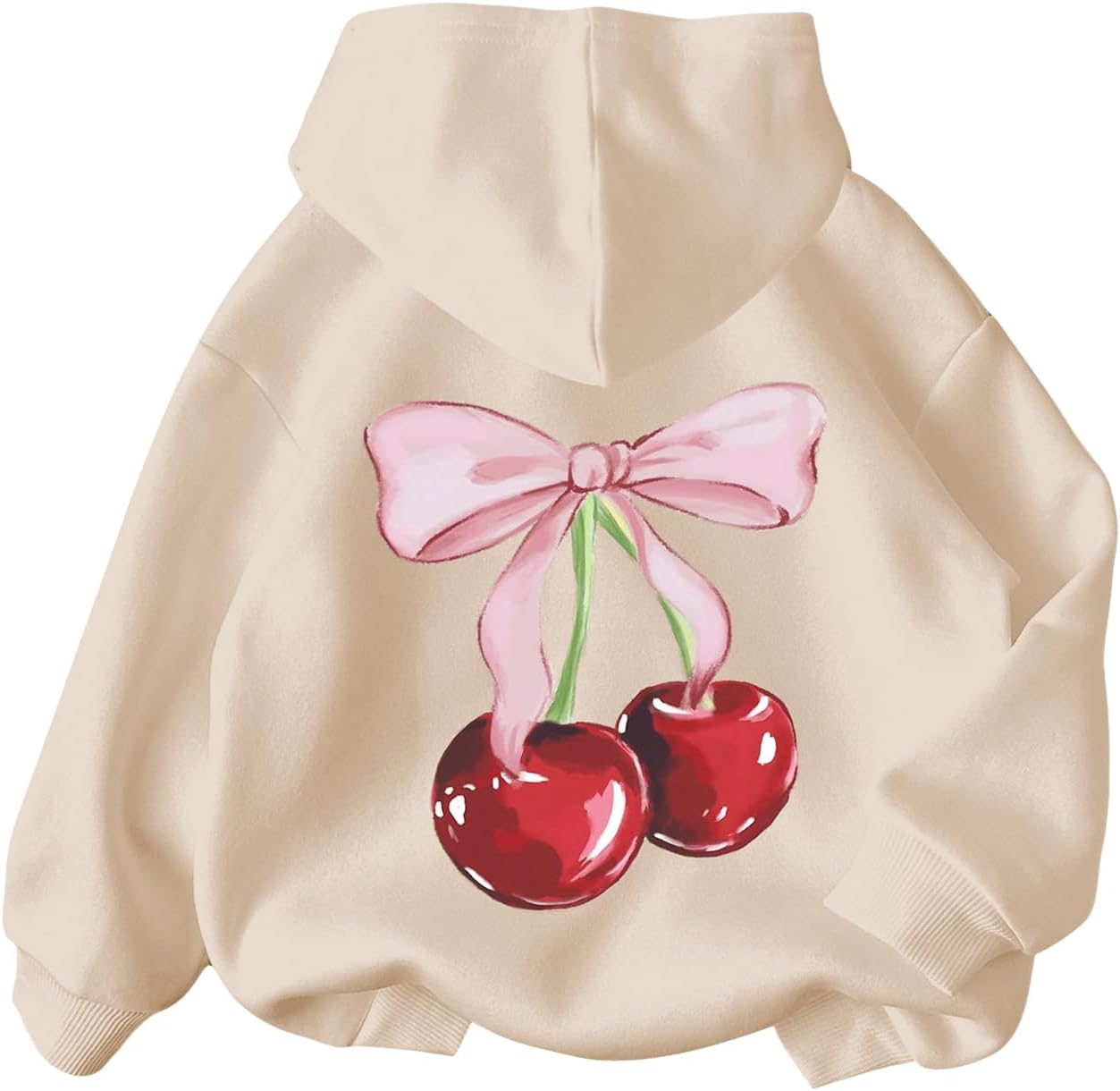 WDIRARA Girl's Cherry Graphic Hoodie Long Sleeve Hooded Sweatshirt Cute Pullovers Tops