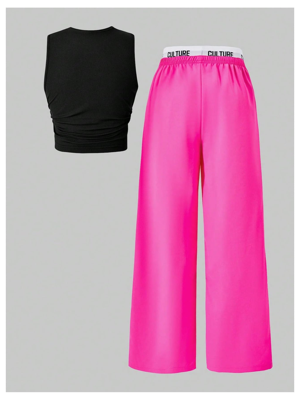 OYOANGLE Girl's 2 Piece Set Y2K Star Graphic Crop Ribbed Knit Tank Top and Letter Ruffled Cargo Pants Sets Streetwear