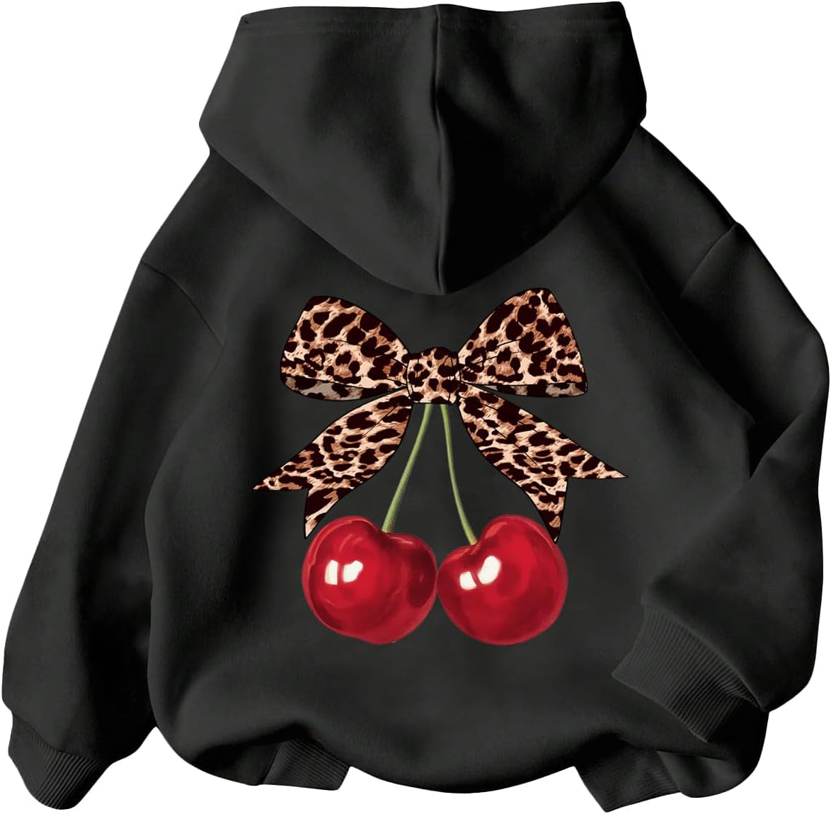 WDIRARA Girl's Cherry Graphic Hoodie Long Sleeve Hooded Sweatshirt Cute Pullovers Tops