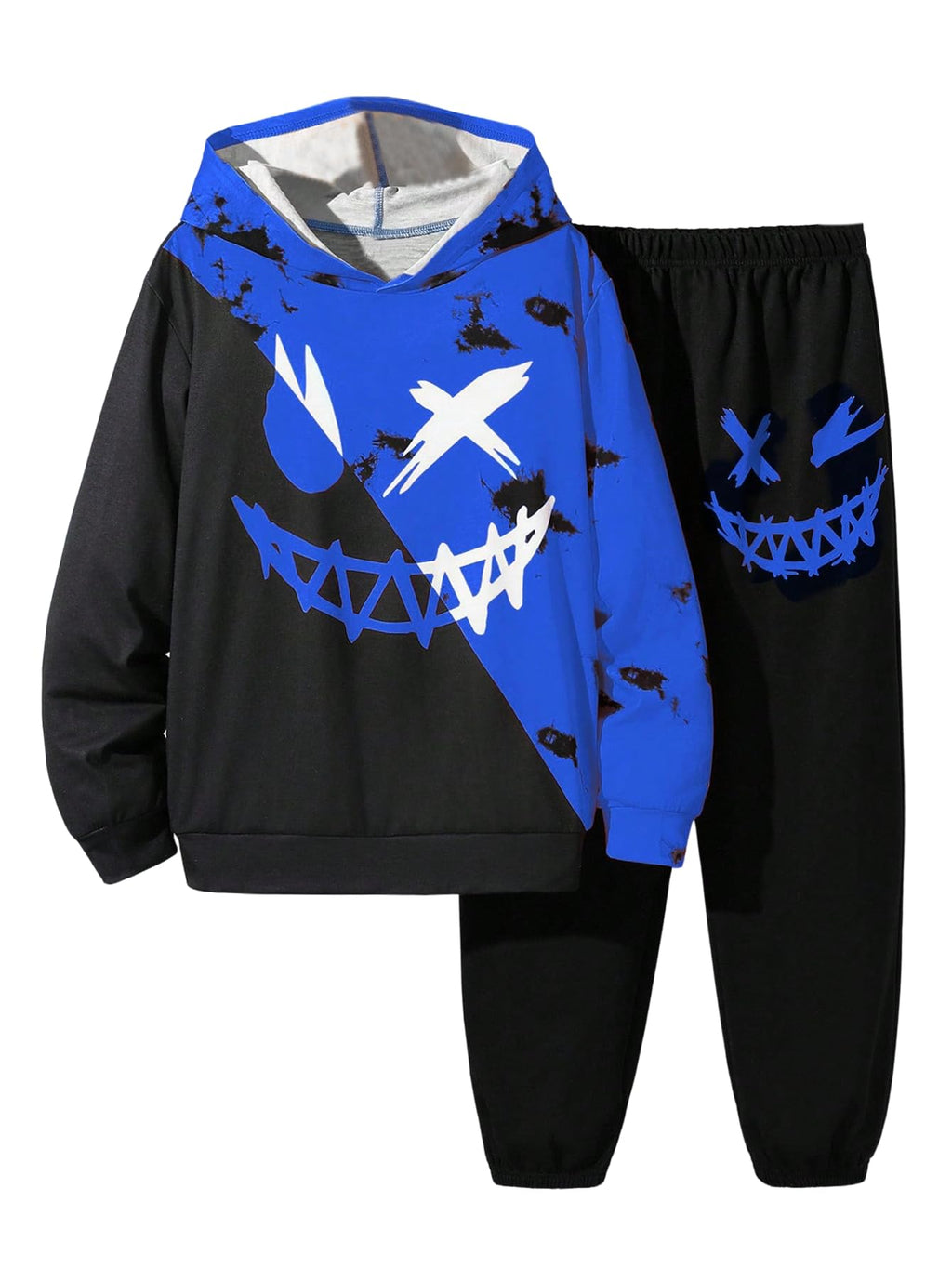 WDIRARA Boy's 2 Piece Outfits Colorful Graphic Print Long Sleeve Hoodie and Sweatpants Set Tracksuit