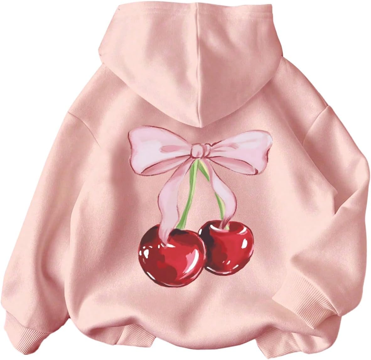WDIRARA Girl's Cherry Graphic Hoodie Long Sleeve Hooded Sweatshirt Cute Pullovers Tops