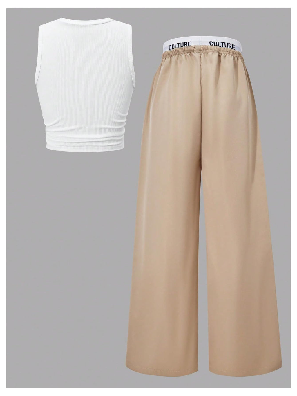 OYOANGLE Girl's 2 Piece Set Y2K Star Graphic Crop Ribbed Knit Tank Top and Letter Ruffled Cargo Pants Sets Streetwear