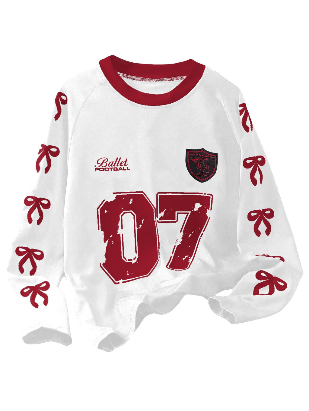 RoseSeek Girl's Jersey Bowknot Graphic Number Print Tees Long Sleeve Crew Neck Shirts Cute Tee Tops Streetwear