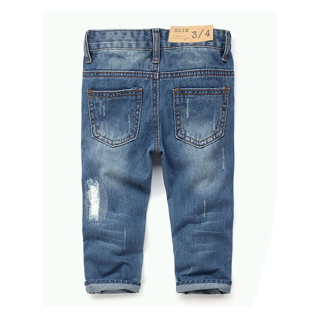 KIDSCOOL SPACE Baby Girl Boy Jeans,Elastic Band Inside with D-Rings Ripped Denim Pants