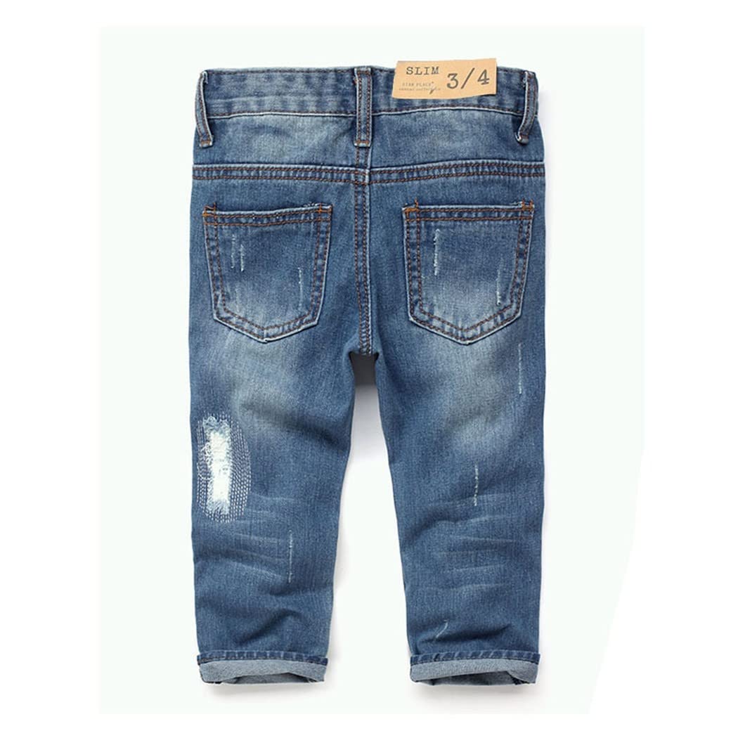 KIDSCOOL SPACE Baby Girl Boy Jeans,Elastic Band Inside with D-Rings Ripped Denim Pants