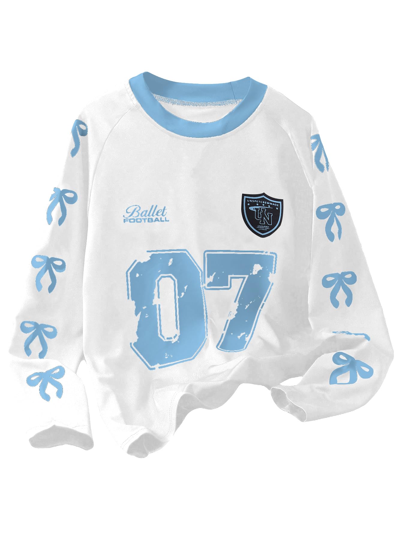 RoseSeek Girl's Jersey Bowknot Graphic Number Print Tees Long Sleeve Crew Neck Shirts Cute Tee Tops Streetwear