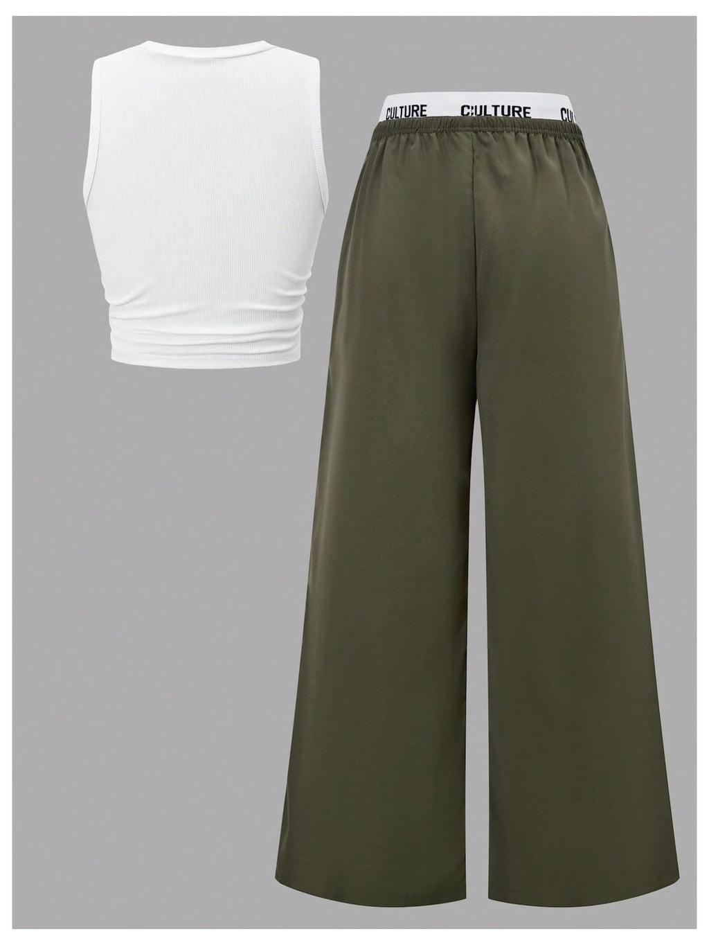 OYOANGLE Girl's 2 Piece Set Y2K Star Graphic Crop Ribbed Knit Tank Top and Letter Ruffled Cargo Pants Sets Streetwear