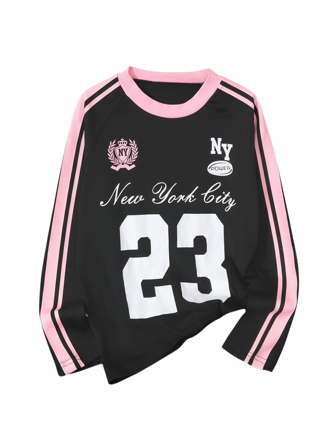 RoseSeek Girl's Jersey Bowknot Graphic Number Print Tees Long Sleeve Crew Neck Shirts Cute Tee Tops Streetwear