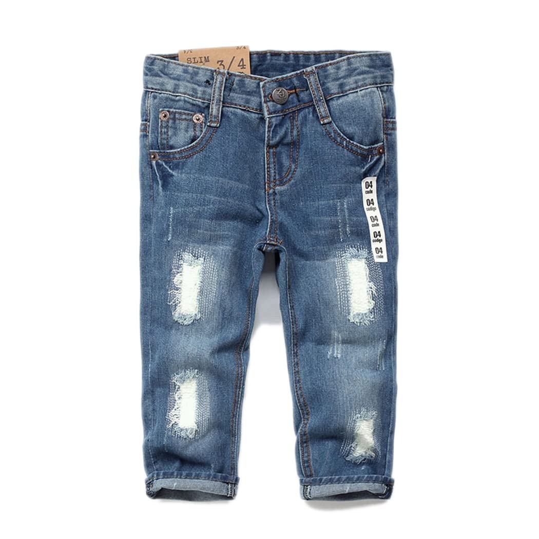 KIDSCOOL SPACE Baby Girl Boy Jeans,Elastic Band Inside with D-Rings Ripped Denim Pants