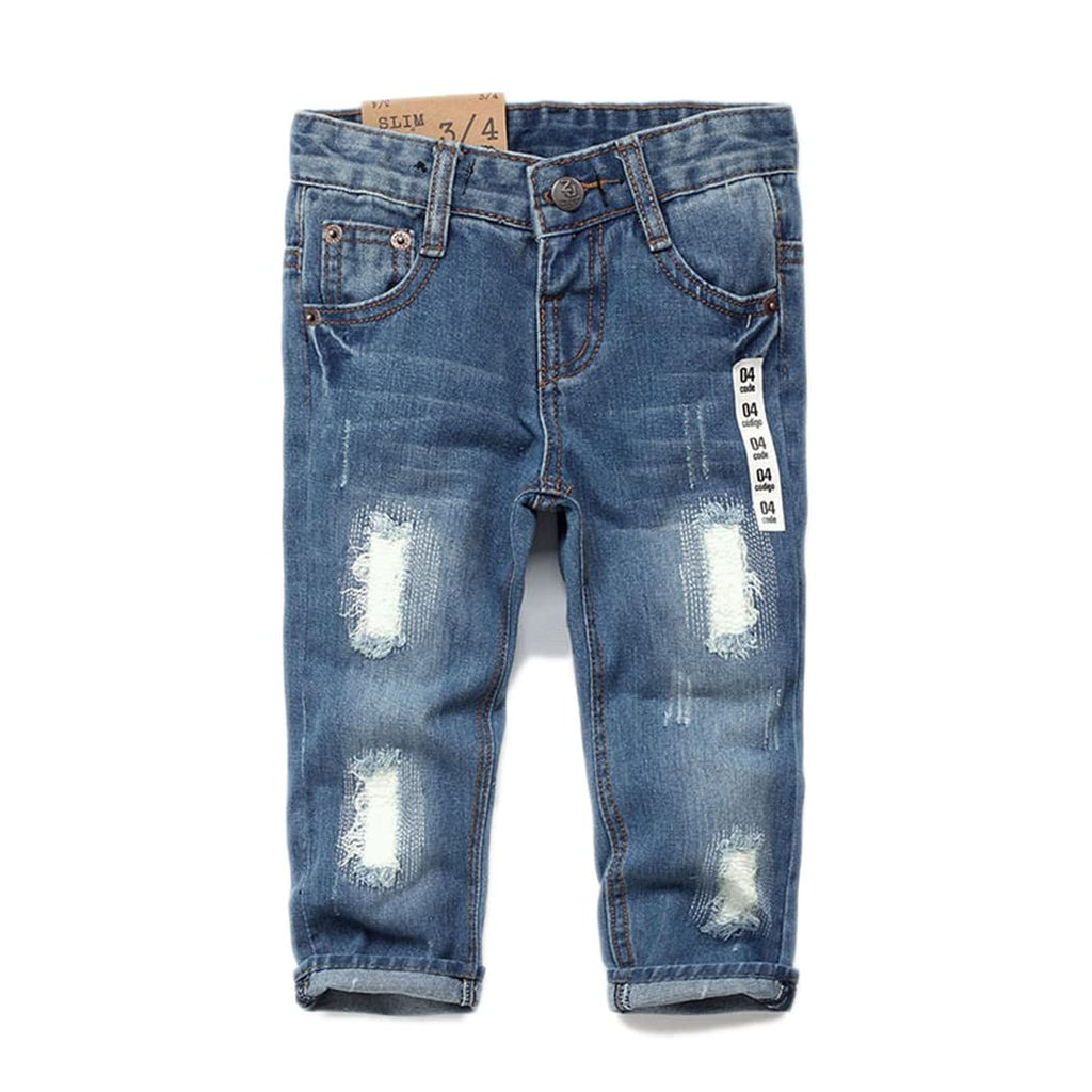 KIDSCOOL SPACE Baby Girl Boy Jeans,Elastic Band Inside with D-Rings Ripped Denim Pants