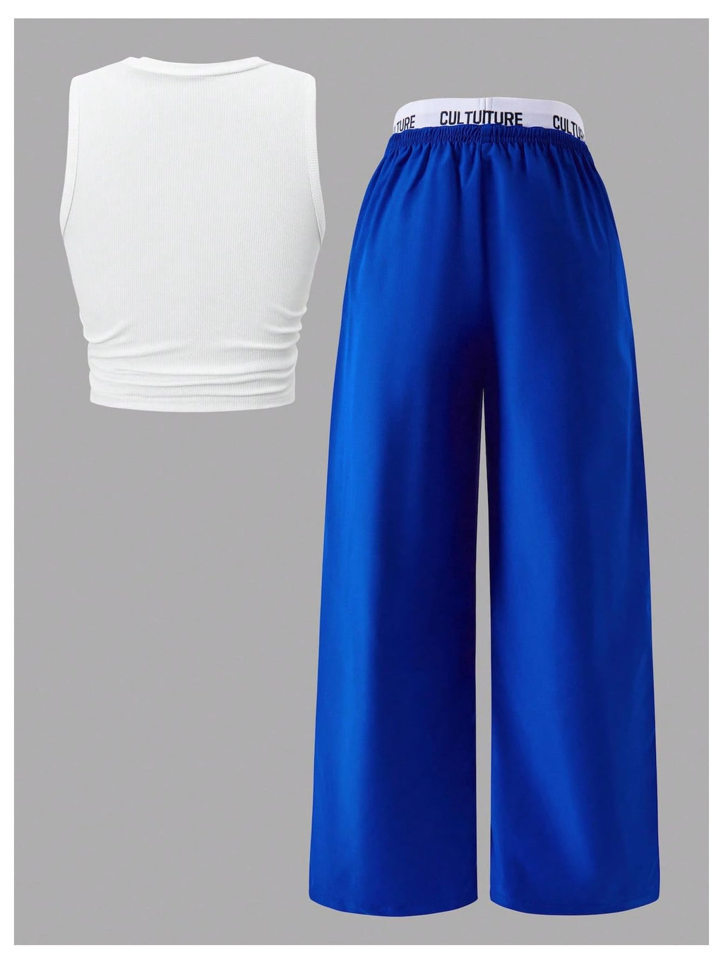 OYOANGLE Girl's 2 Piece Set Y2K Star Graphic Crop Ribbed Knit Tank Top and Letter Ruffled Cargo Pants Sets Streetwear