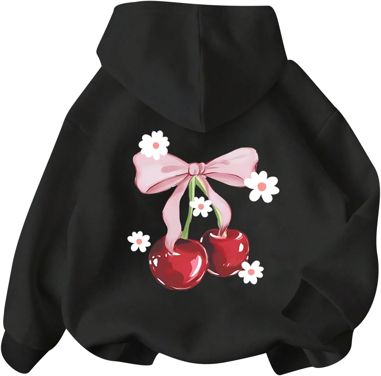 WDIRARA Girl's Cherry Graphic Hoodie Long Sleeve Hooded Sweatshirt Cute Pullovers Tops