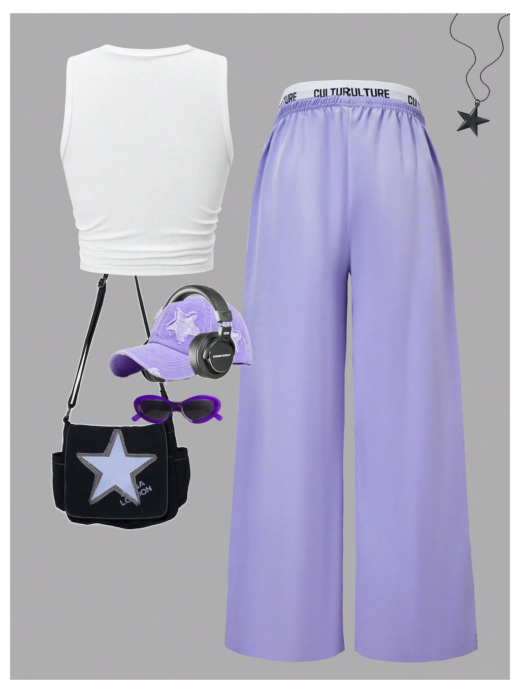 OYOANGLE Girl's 2 Piece Set Y2K Star Graphic Crop Ribbed Knit Tank Top and Letter Ruffled Cargo Pants Sets Streetwear