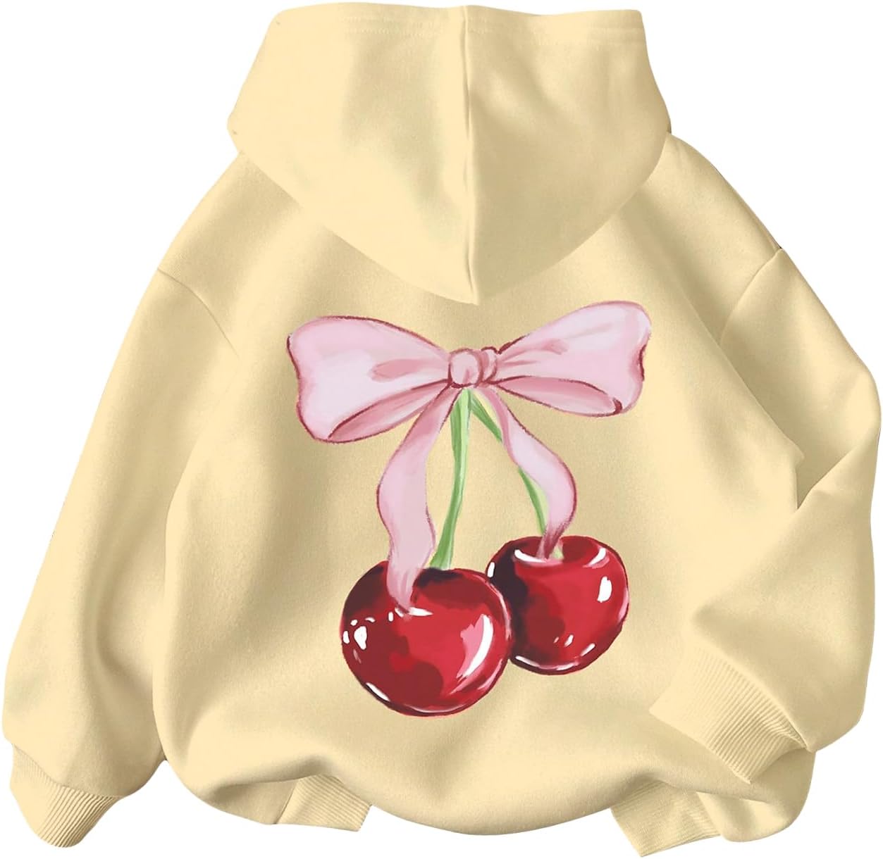 WDIRARA Girl's Cherry Graphic Hoodie Long Sleeve Hooded Sweatshirt Cute Pullovers Tops