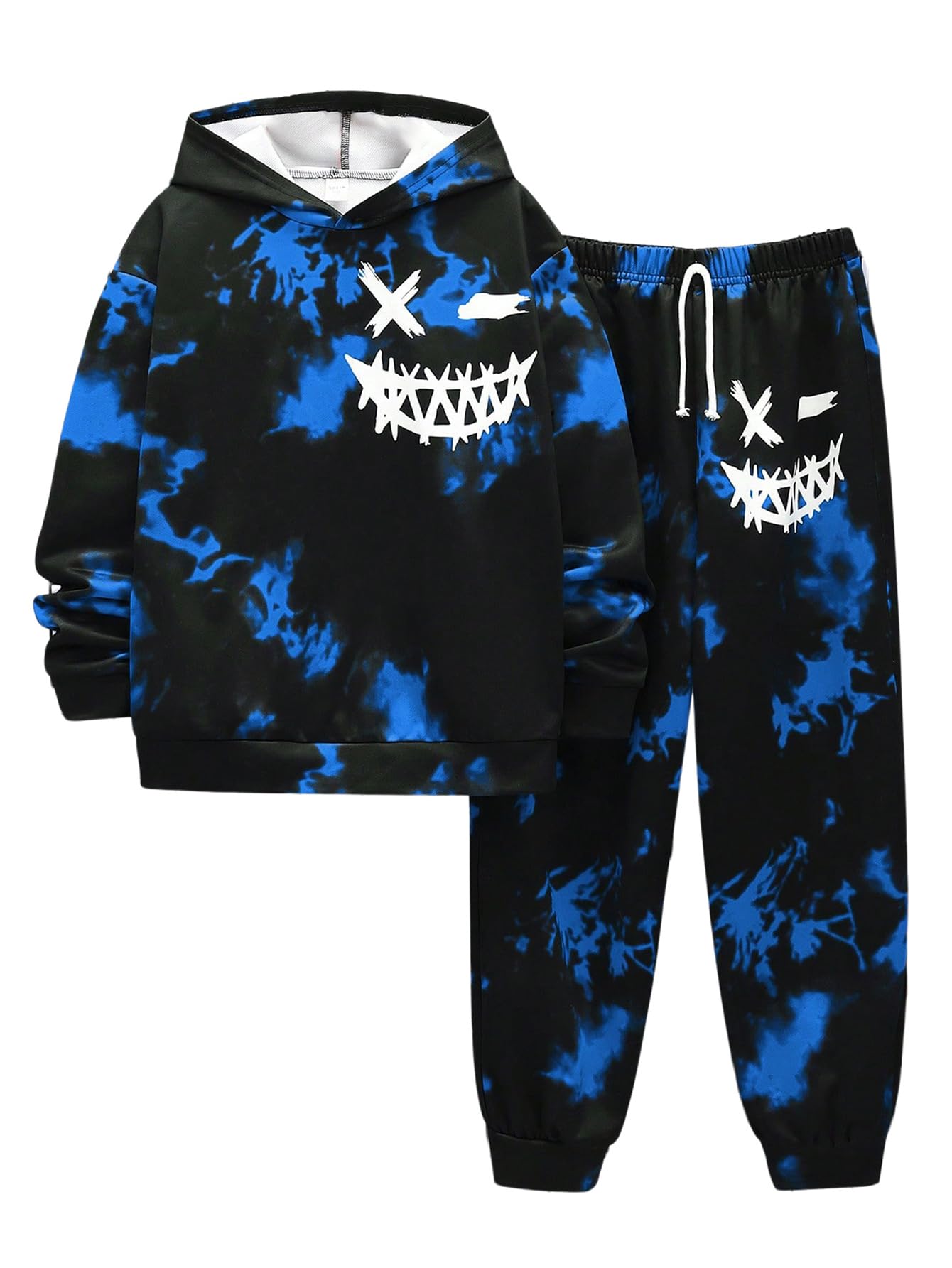 WDIRARA Boy's 2 Piece Outfits Colorful Graphic Print Long Sleeve Hoodie and Sweatpants Set Tracksuit