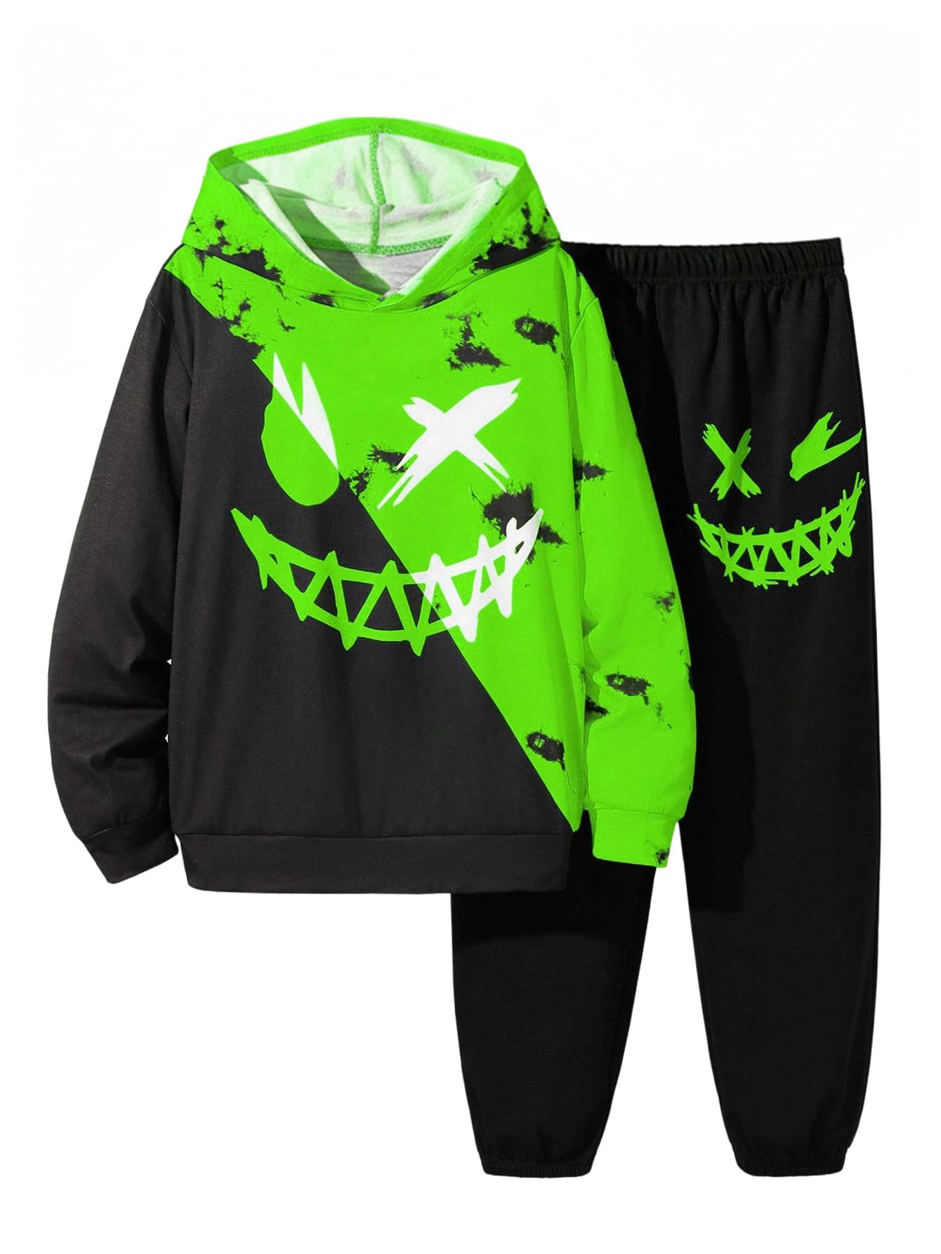 WDIRARA Boy's 2 Piece Outfits Colorful Graphic Print Long Sleeve Hoodie and Sweatpants Set Tracksuit
