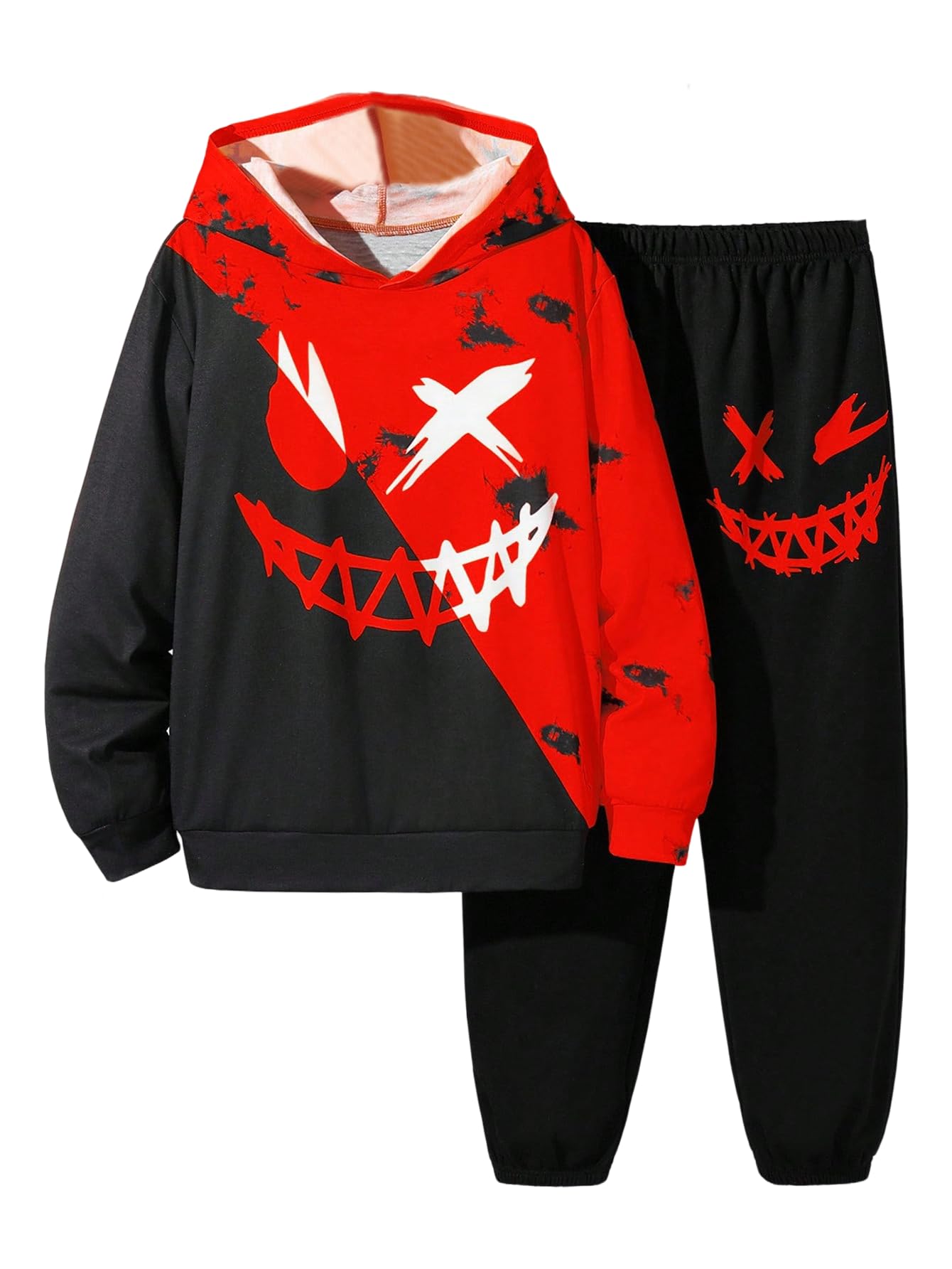 WDIRARA Boy's 2 Piece Outfits Colorful Graphic Print Long Sleeve Hoodie and Sweatpants Set Tracksuit