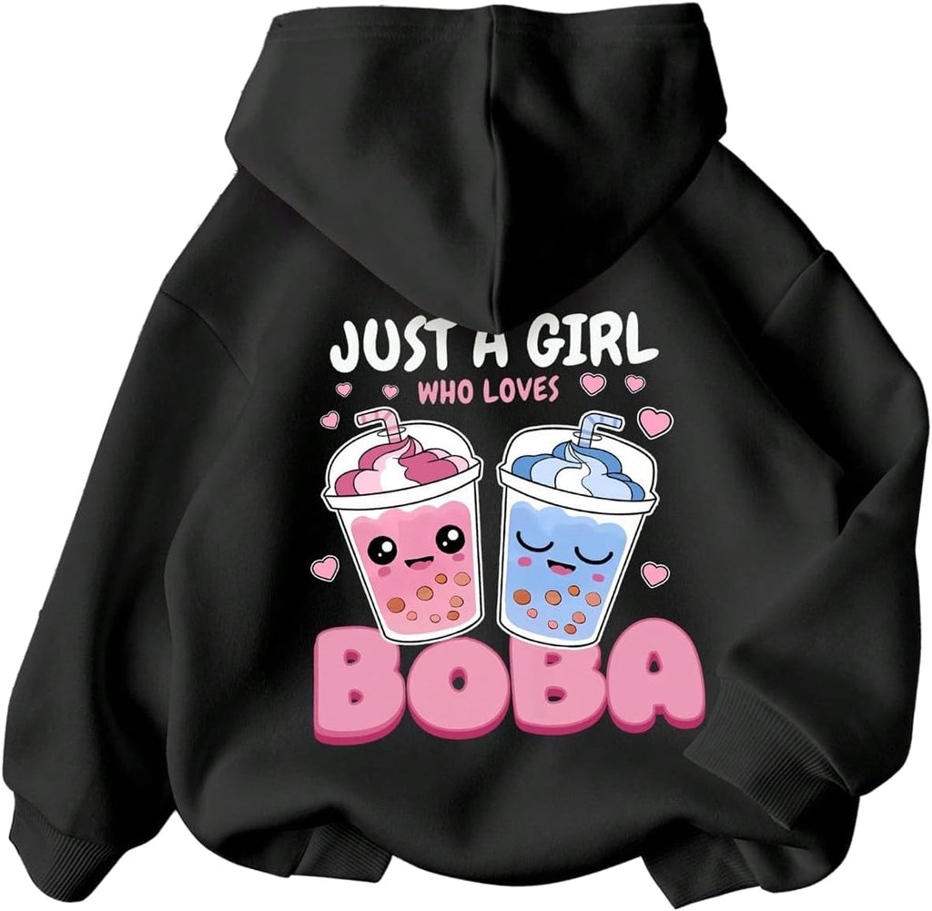 WDIRARA Girl's Cherry Graphic Hoodie Long Sleeve Hooded Sweatshirt Cute Pullovers Tops
