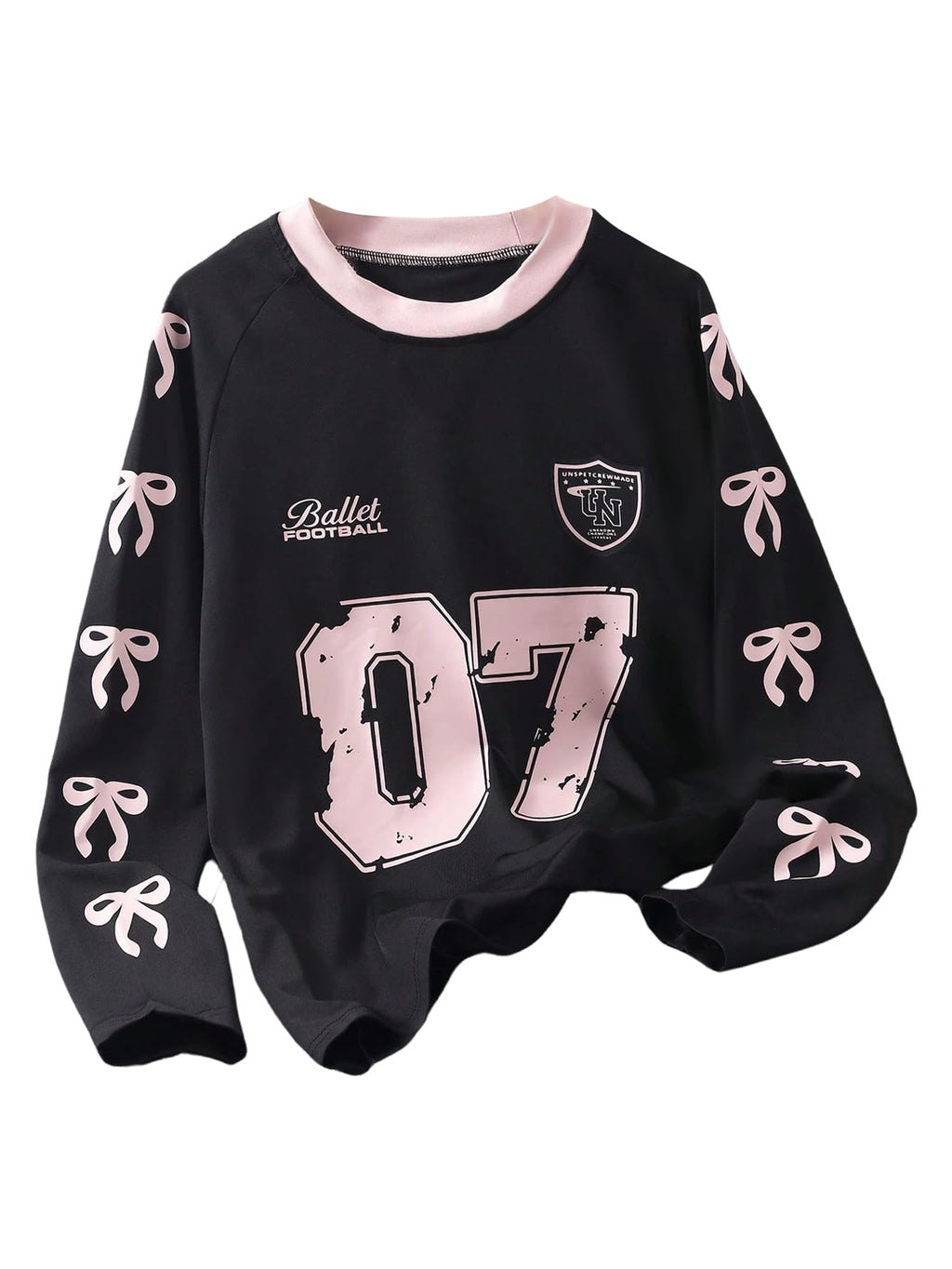 RoseSeek Girl's Jersey Bowknot Graphic Number Print Tees Long Sleeve Crew Neck Shirts Cute Tee Tops Streetwear