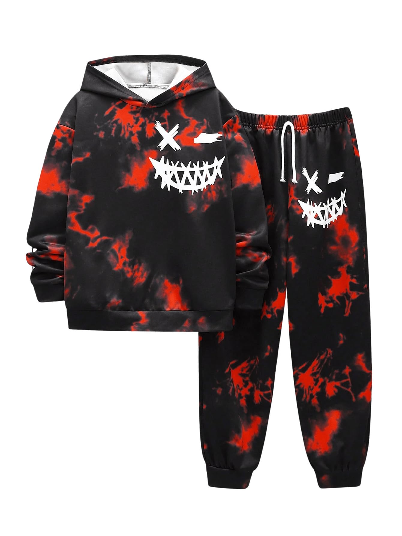 WDIRARA Boy's 2 Piece Outfits Colorful Graphic Print Long Sleeve Hoodie and Sweatpants Set Tracksuit