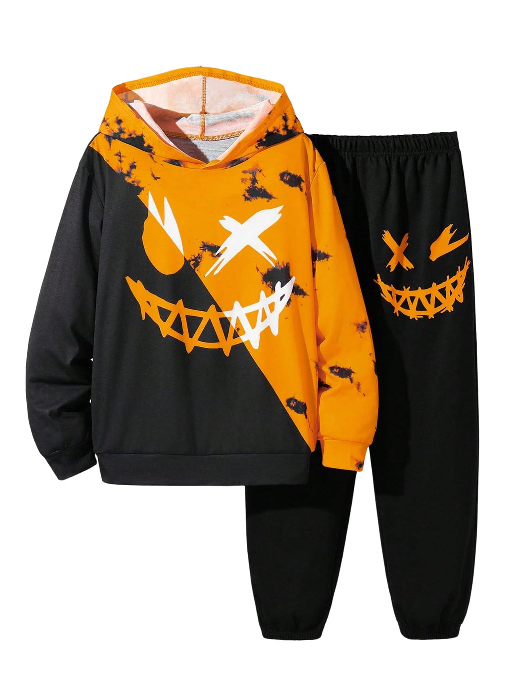 WDIRARA Boy's 2 Piece Outfits Colorful Graphic Print Long Sleeve Hoodie and Sweatpants Set Tracksuit