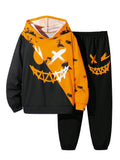WDIRARA Boy's 2 Piece Outfits Colorful Graphic Print Long Sleeve Hoodie and Sweatpants Set Tracksuit