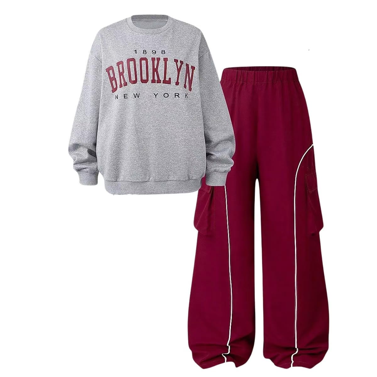 Axumity Tween Girls Clothes Sporty Color Blocking Numeral Print Sweatshirt & Cargo Pants Outfit Set