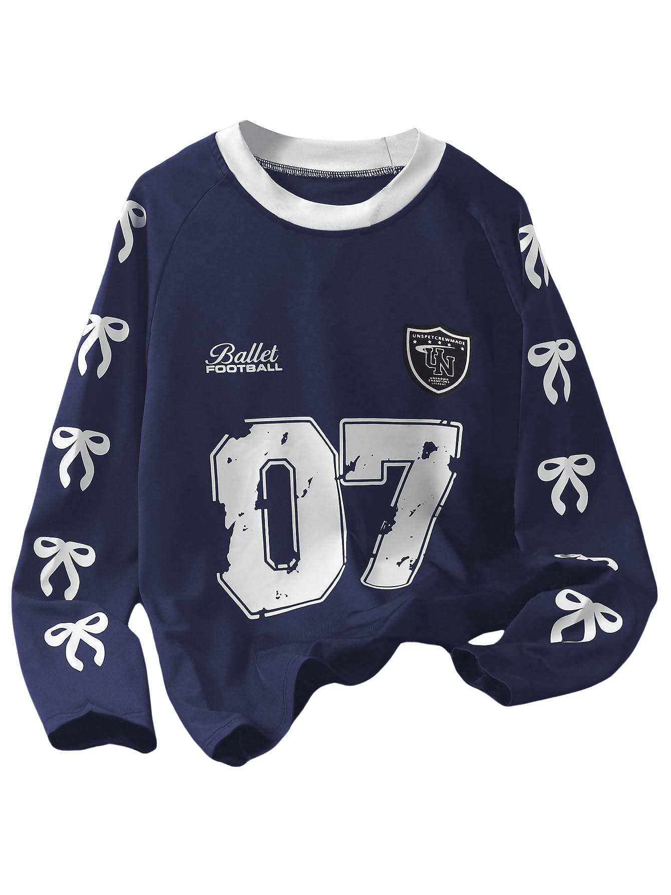 RoseSeek Girl's Jersey Bowknot Graphic Number Print Tees Long Sleeve Crew Neck Shirts Cute Tee Tops Streetwear