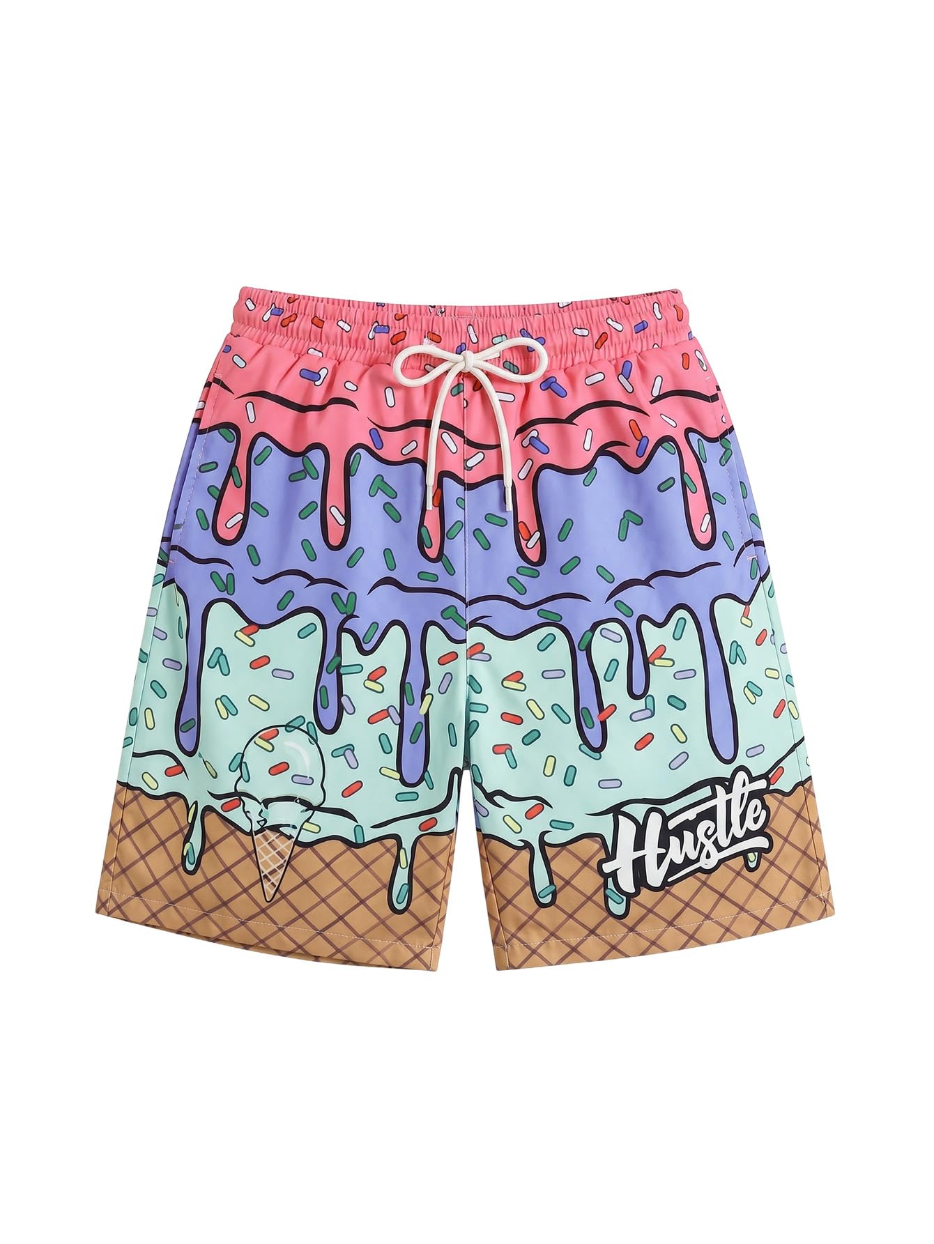 Floerns Boy's Fashion Ice Cream Drawstring Waist Summer Swim Trunks Shorts