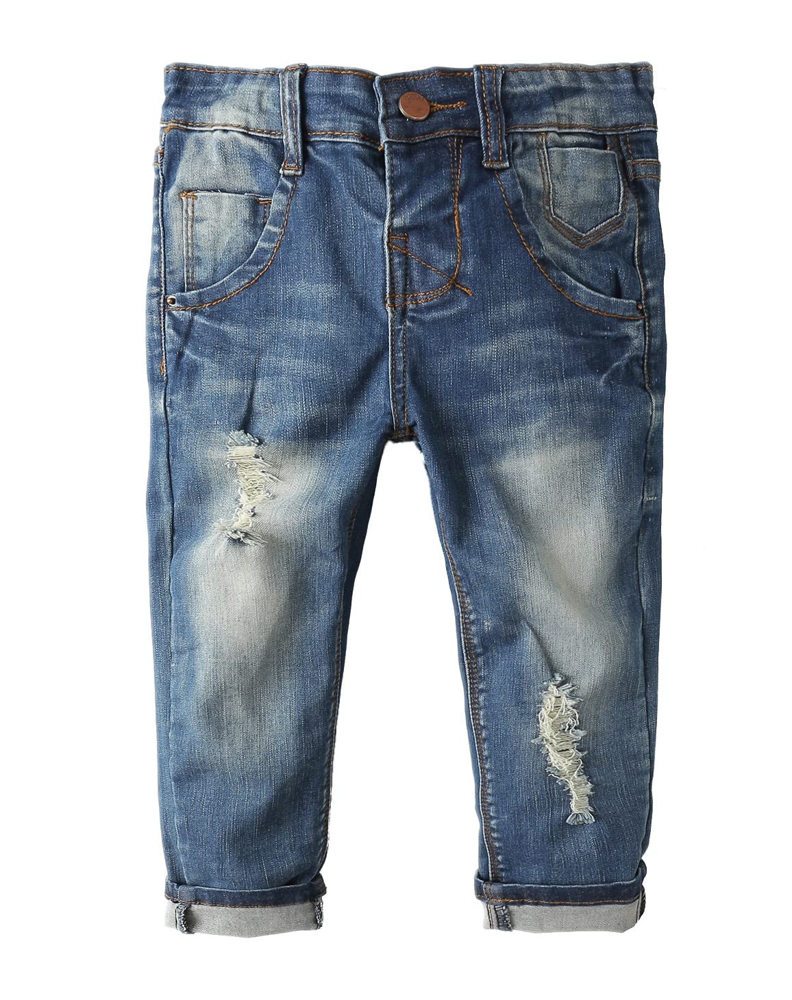 KIDSCOOL SPACE Baby Girl Boy Jeans,Elastic Band Inside with D-Rings Ripped Denim Pants