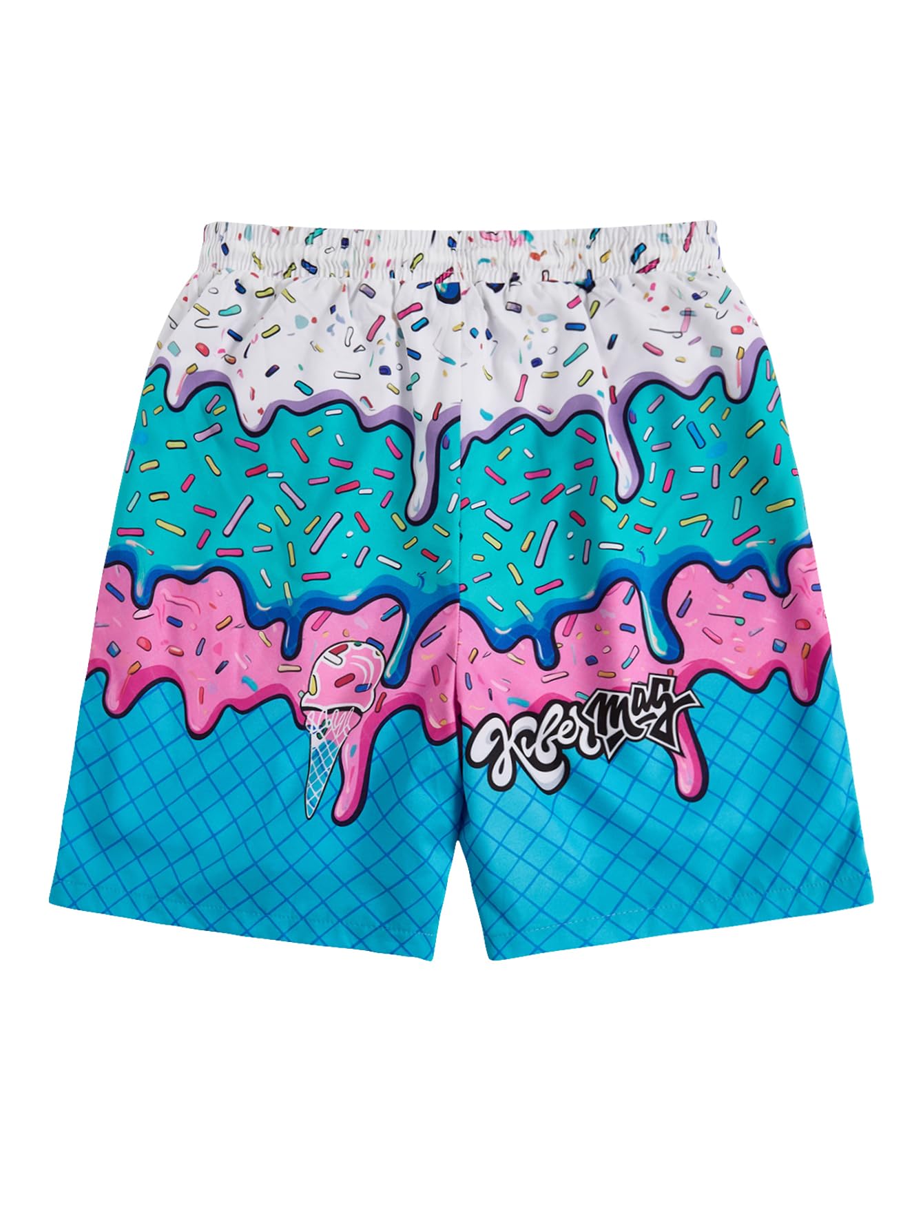 Floerns Boy's Fashion Ice Cream Drawstring Waist Summer Swim Trunks Shorts