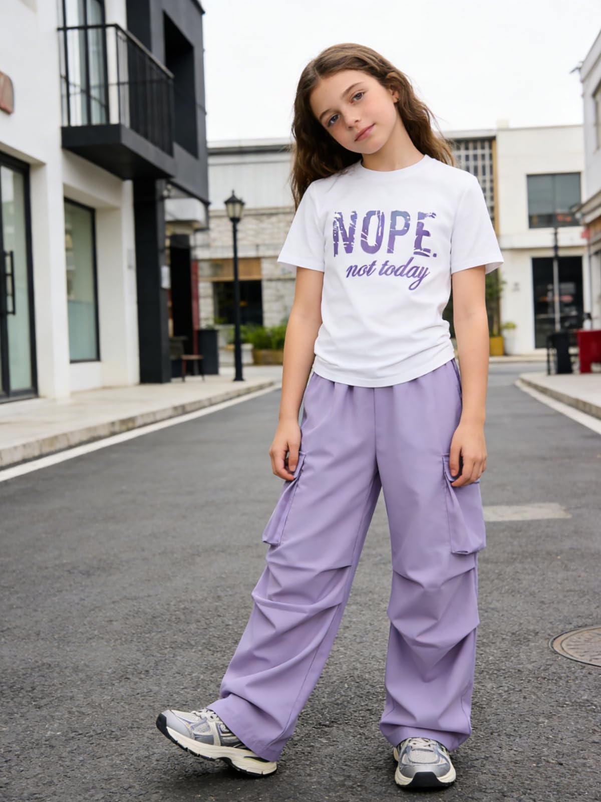 Girls Clothes Little Girl Outfits Letter Print Short Sleeve Tops & Cargo Pants 2PCS Girls Clothing 7-16 Years