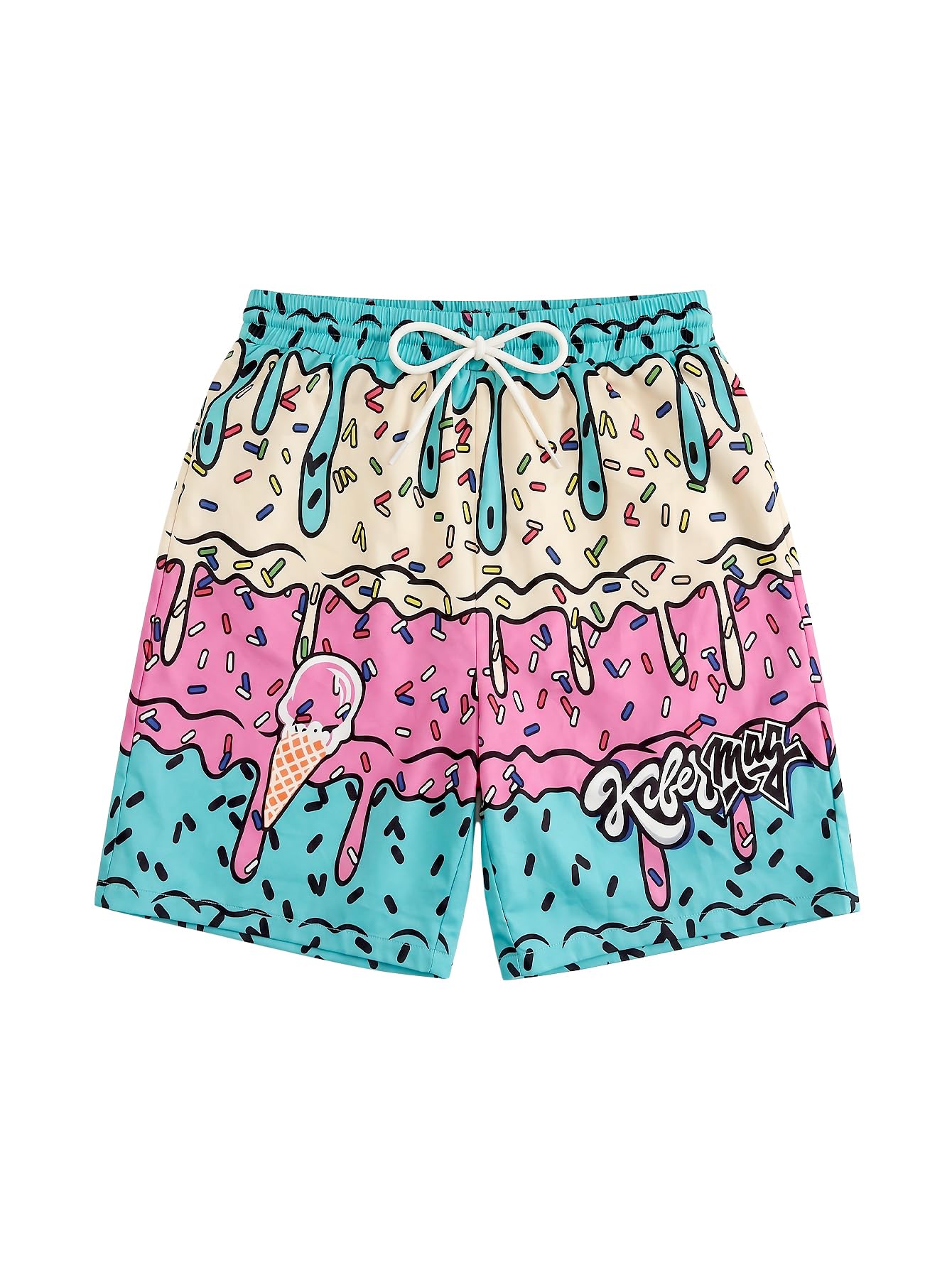 Floerns Boy's Fashion Ice Cream Drawstring Waist Summer Swim Trunks Shorts