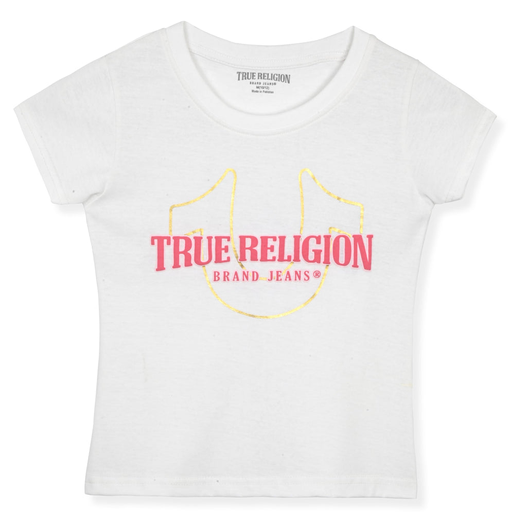 True Religion Girls Jeans Shorts Set Girls Denim Short and Fashion Tee Shirt Clothing Set for Kids