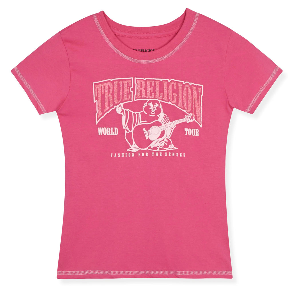 True Religion Girls Jeans Shorts Set Girls Denim Short and Fashion Tee Shirt Clothing Set for Kids
