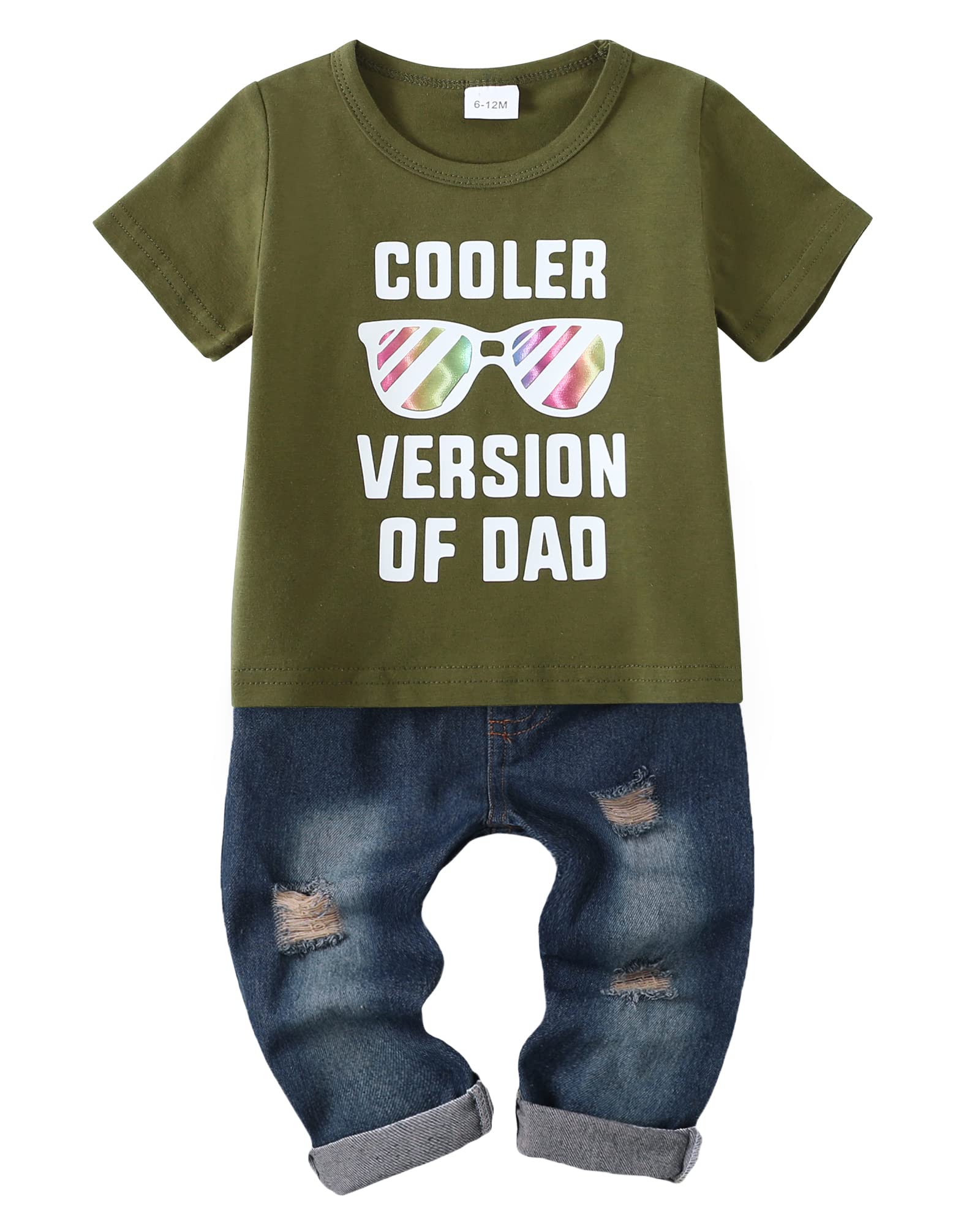 YALLET Toddler Boy Clothes 1-5T Boys Outfits Infant Short Sleeve T-Shirt Ripped Jeans 12 18 24 Months Baby Clothing Pants Set