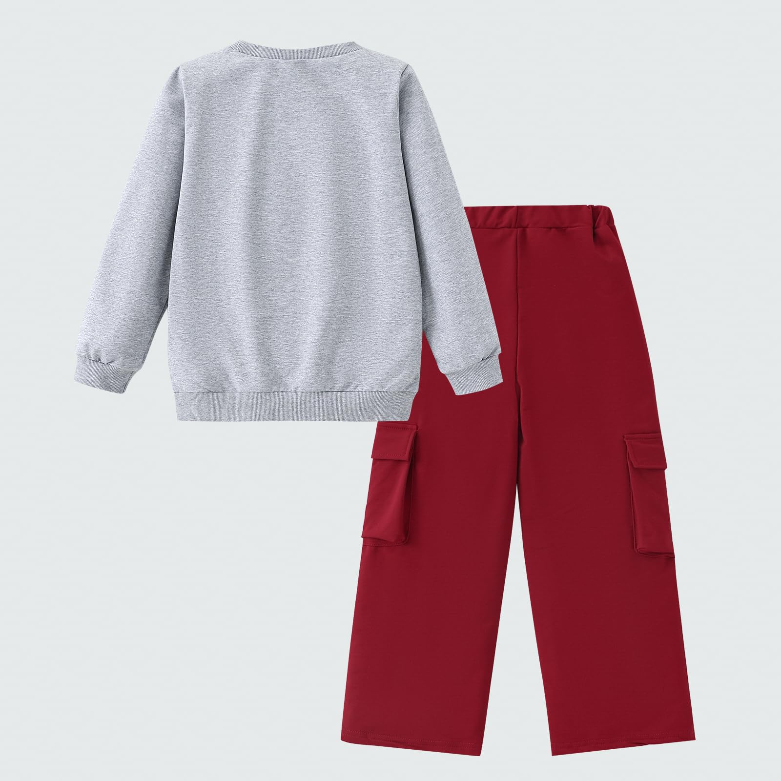 Axumity Tween Girls Clothes Sporty Color Blocking Numeral Print Sweatshirt & Cargo Pants Outfit Set