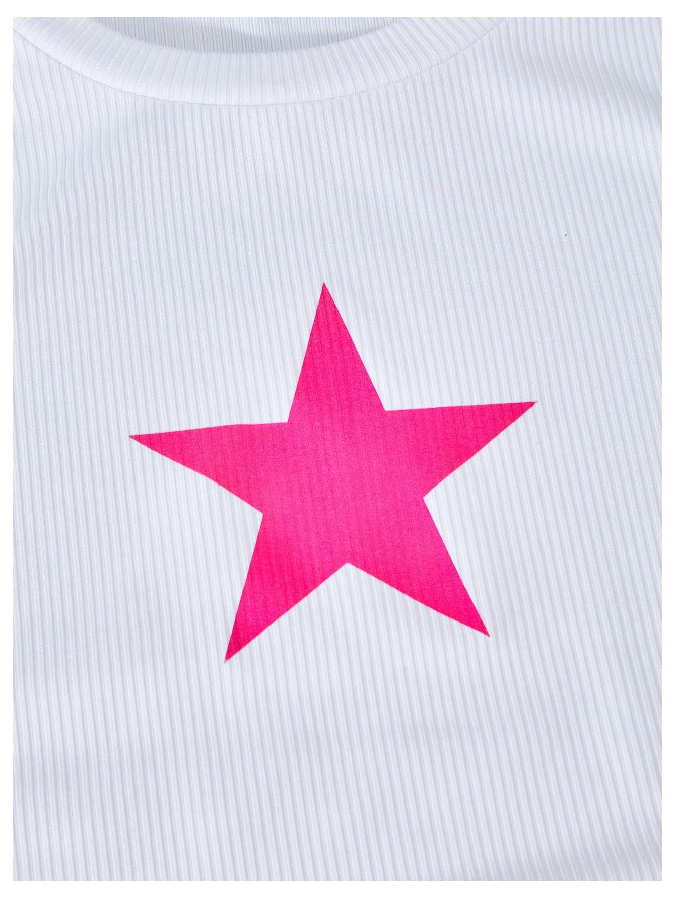 OYOANGLE Girl's 2 Piece Set Y2K Star Graphic Crop Ribbed Knit Tank Top and Letter Ruffled Cargo Pants Sets Streetwear