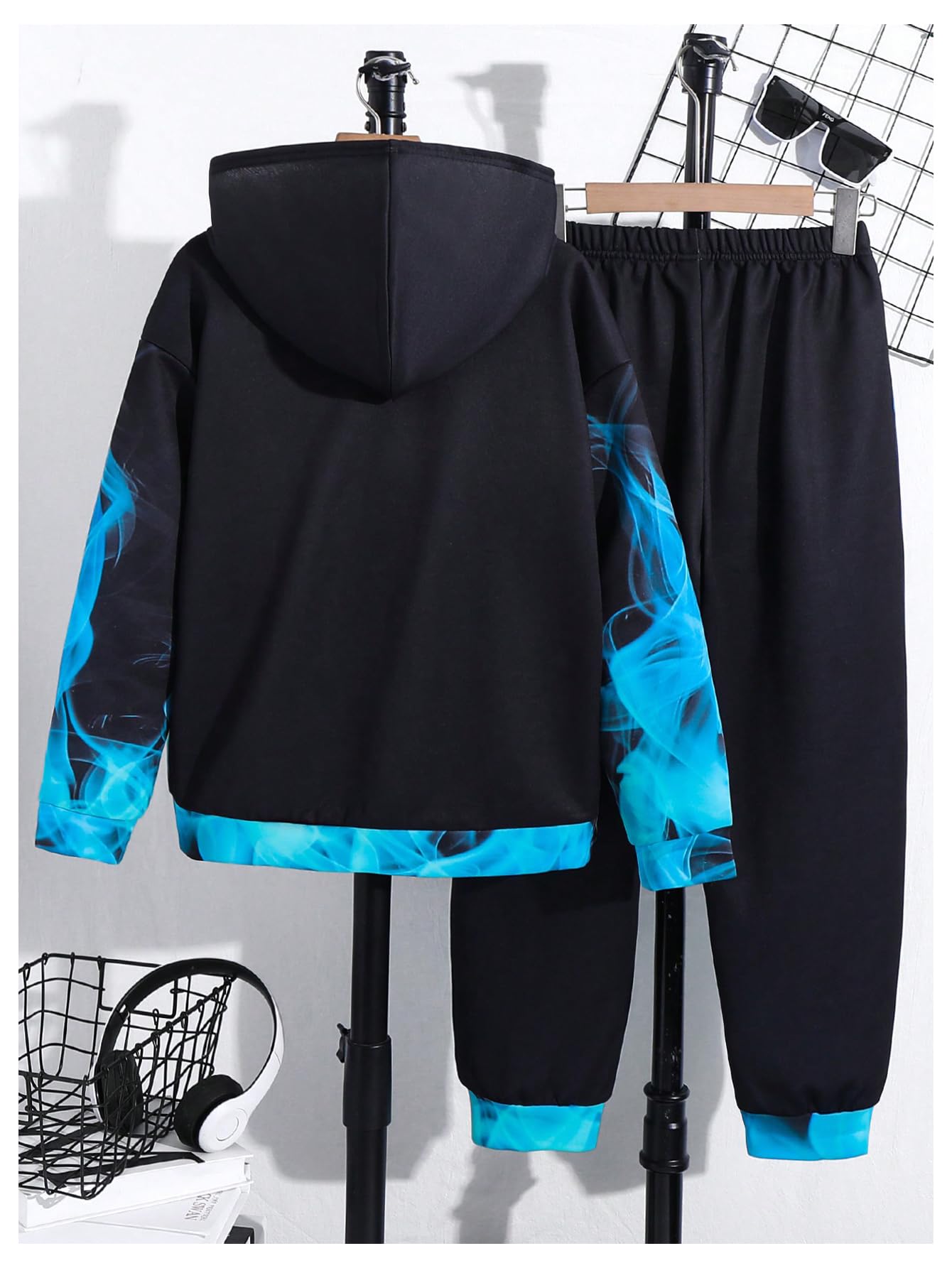 WDIRARA Boy's 2 Piece Outfits Colorful Graphic Print Long Sleeve Hoodie and Sweatpants Set Tracksuit