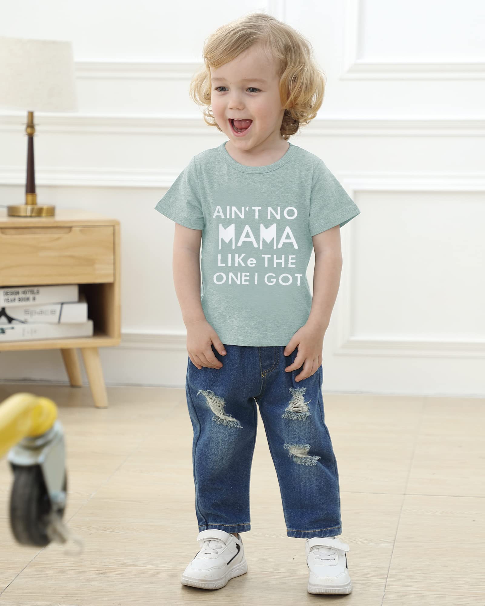 YALLET Toddler Boy Clothes 1-5T Boys Outfits Infant Short Sleeve T-Shirt Ripped Jeans 12 18 24 Months Baby Clothing Pants Set