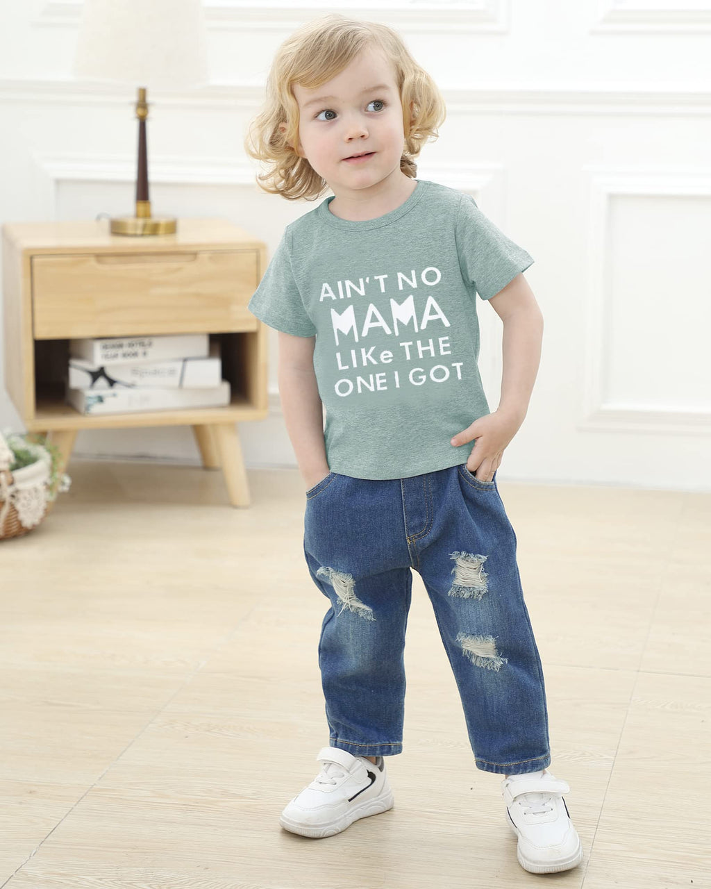YALLET Toddler Boy Clothes 1-5T Boys Outfits Infant Short Sleeve T-Shirt Ripped Jeans 12 18 24 Months Baby Clothing Pants Set