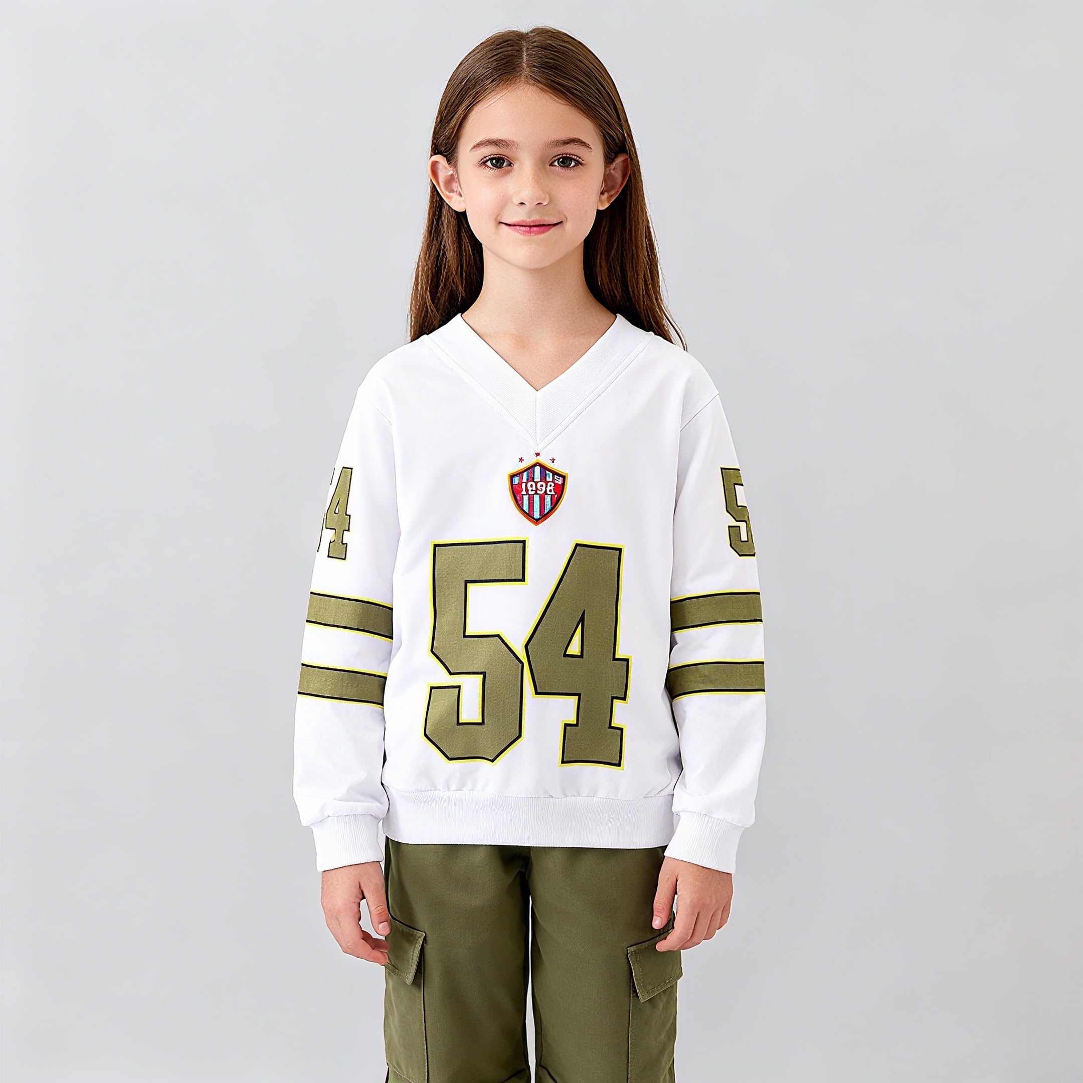 Axumity Tween Girls Clothes Sporty Color Blocking Numeral Print Sweatshirt & Cargo Pants Outfit Set